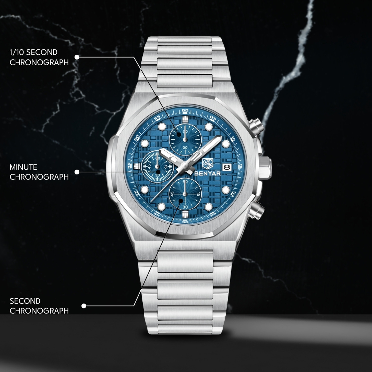Image of BENYAR Movement Waterproof -Business & Casual Stylish Wristwatch Gift for Men Men's Luxury Chronograph Watch Date Window High-Performance Luminous Analog Watch - For Men