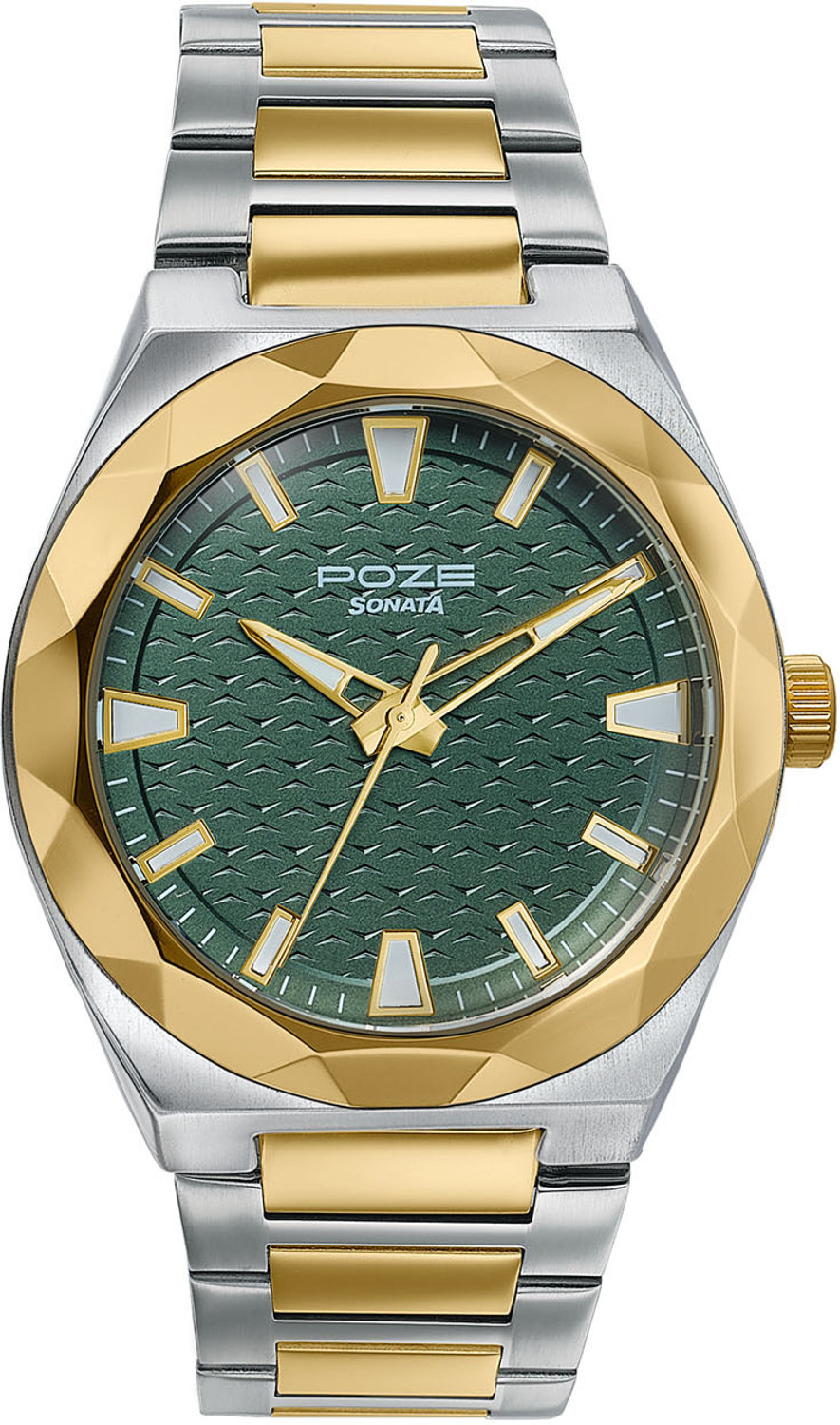 Image of SONATA Poze Drop 9.2 Poze 9 Quartz Green Dial IPS /IPG Sheet Metal Strap Analog Watch - For Men