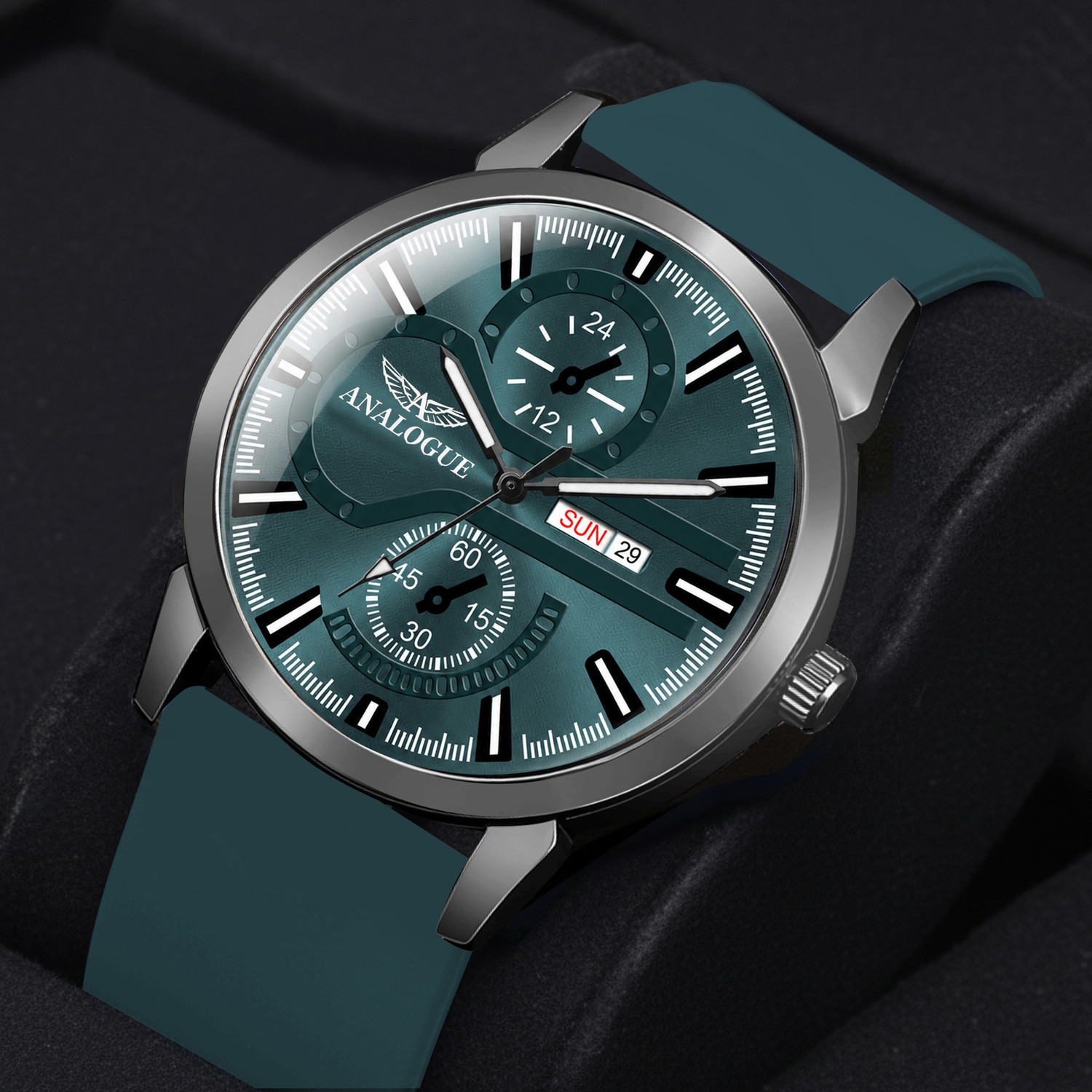 ANALOGUE GUN METAL Series | 3D Glass | Smart Strap | Working Day & Date | Bold Sport Dial GUN METAL Series | 3D Glass | Smart Strap | Working Day & Date | Bold Sport Dial Analog Watch - For Men