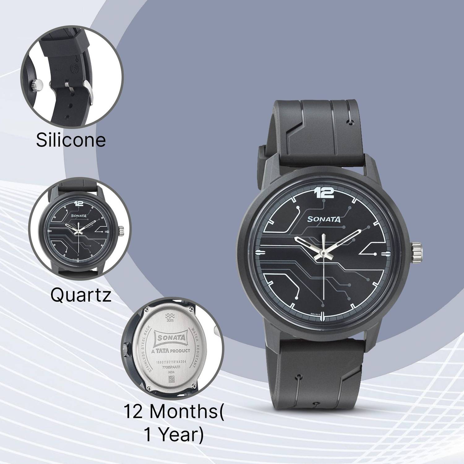 Sonata Volt Black Dial Men's Watch - Image 3