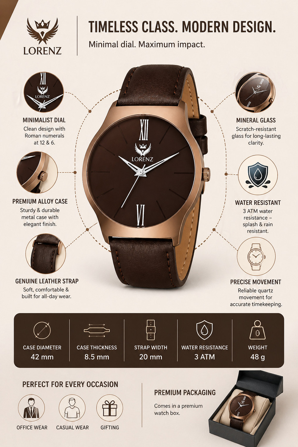 Image of Lorenz Brown Dial Boys Watch | Watch for Men- 2043W Analog Watch - For Men MK-2043W
