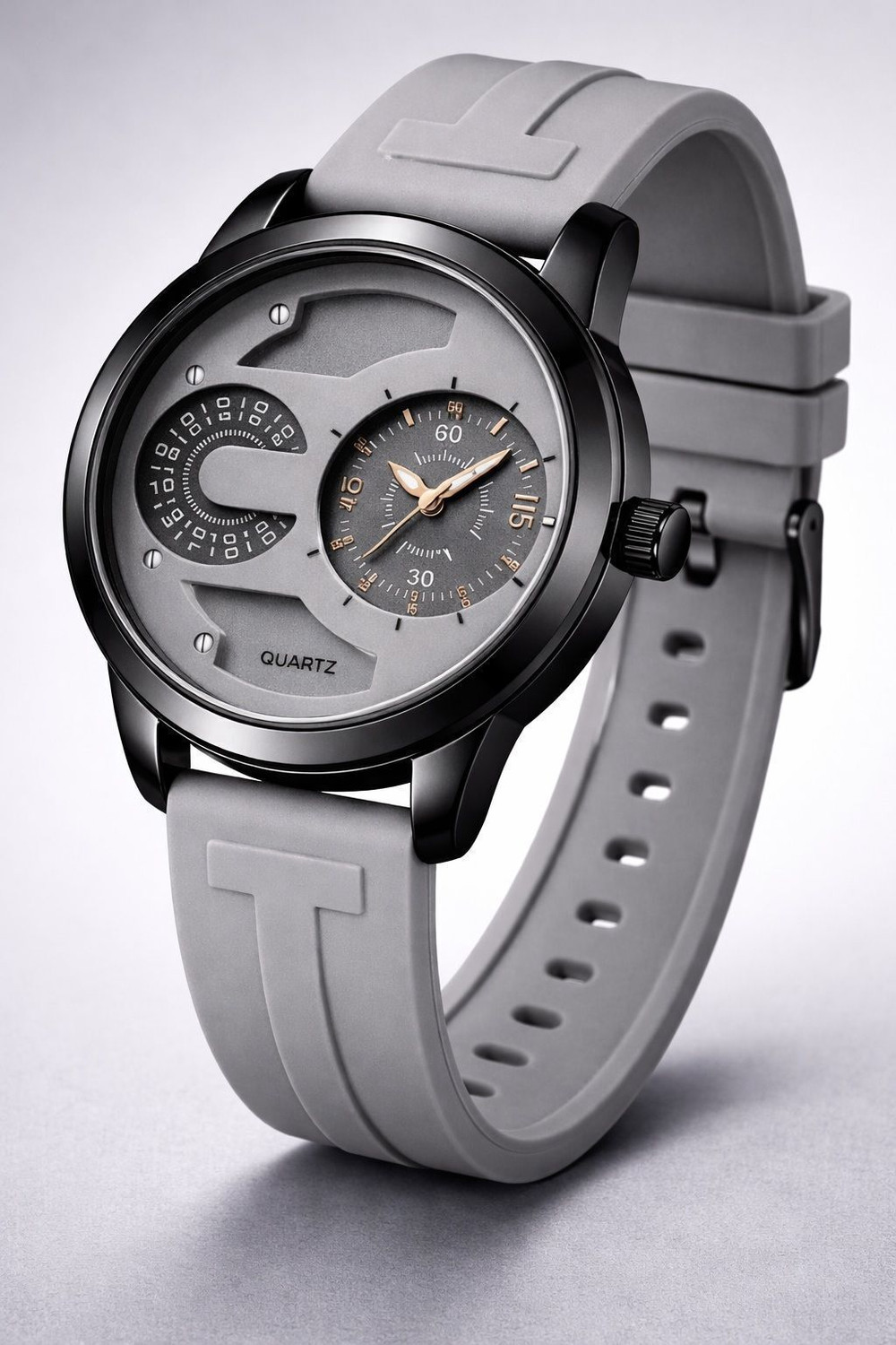 Image of MAAN INTERNATIONAL DD-2401 Prime Collection Dual Dial Quartz Black Silicone Strap Analog Watch - For Men
