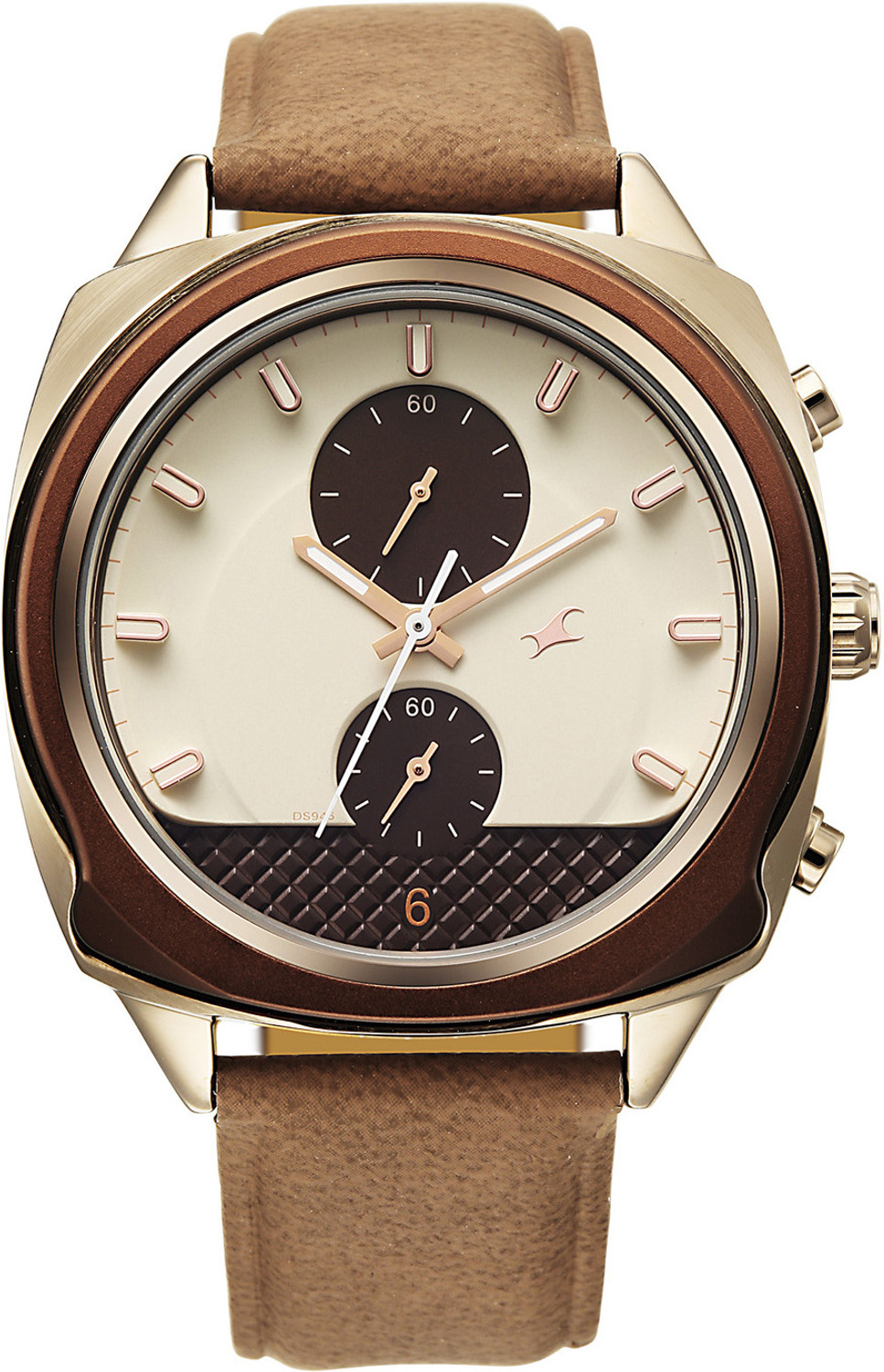 Image of Fastrack Gelato Gelato Cookies n Cream Chronograph Dial Brown Leather Strap Watch Analog Watch - For Men