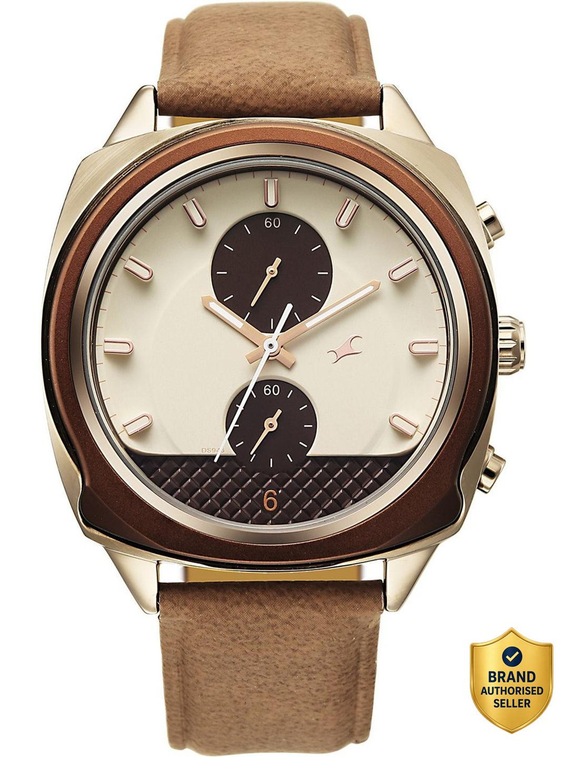 Image of Fastrack Gelato Gelato Cookies n Cream Chronograph Dial Brown Leather Strap Watch Analog Watch - For Men