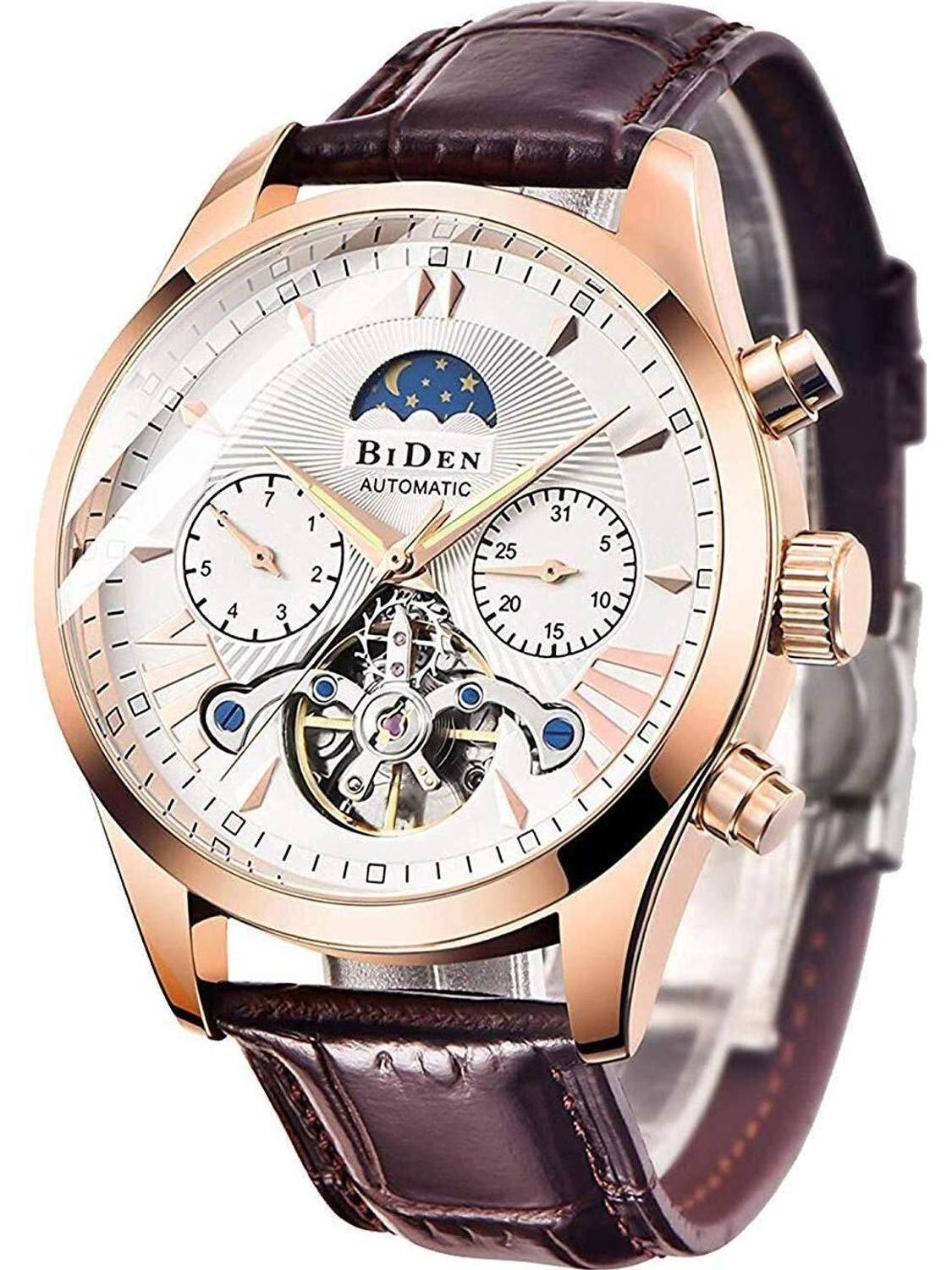 BIDEN Mens Watch Automatic Mechanical Skeleton Dial Luxury wrist Watch Analog Watch  - For Men price history chart and lowest price