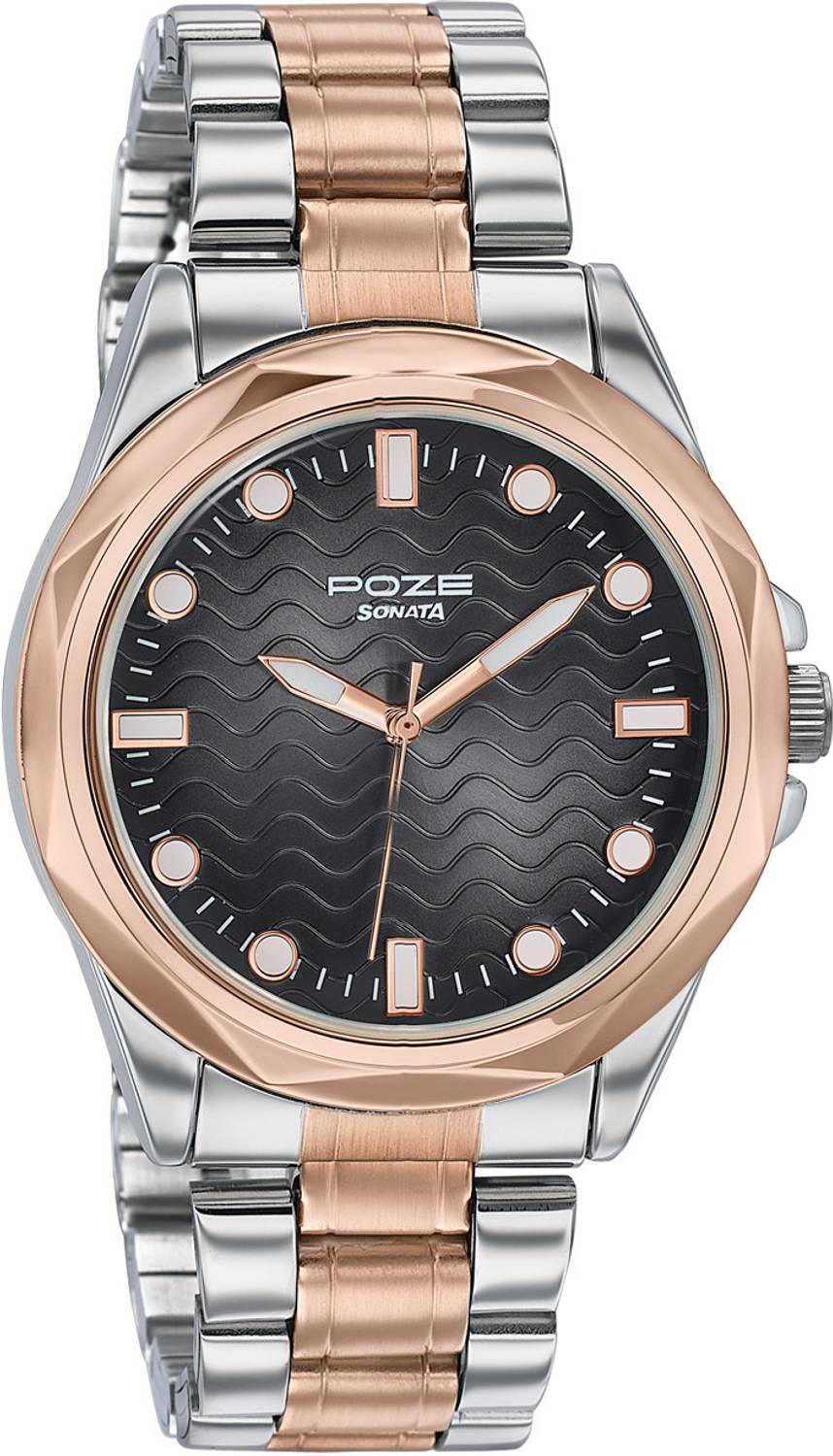 Sonata Poze 7 Black Dial Rose Gold Watch - Image 3