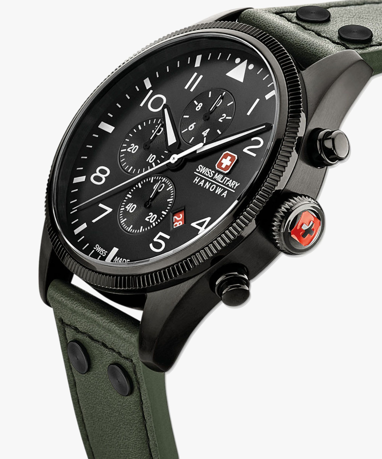 Image of Swiss Military Hanowa THUNDERBOLT CHRONO | Swiss Made Men's Chronograph Green Watch | Dated Black Sunray Dial Analog Watch - For Men