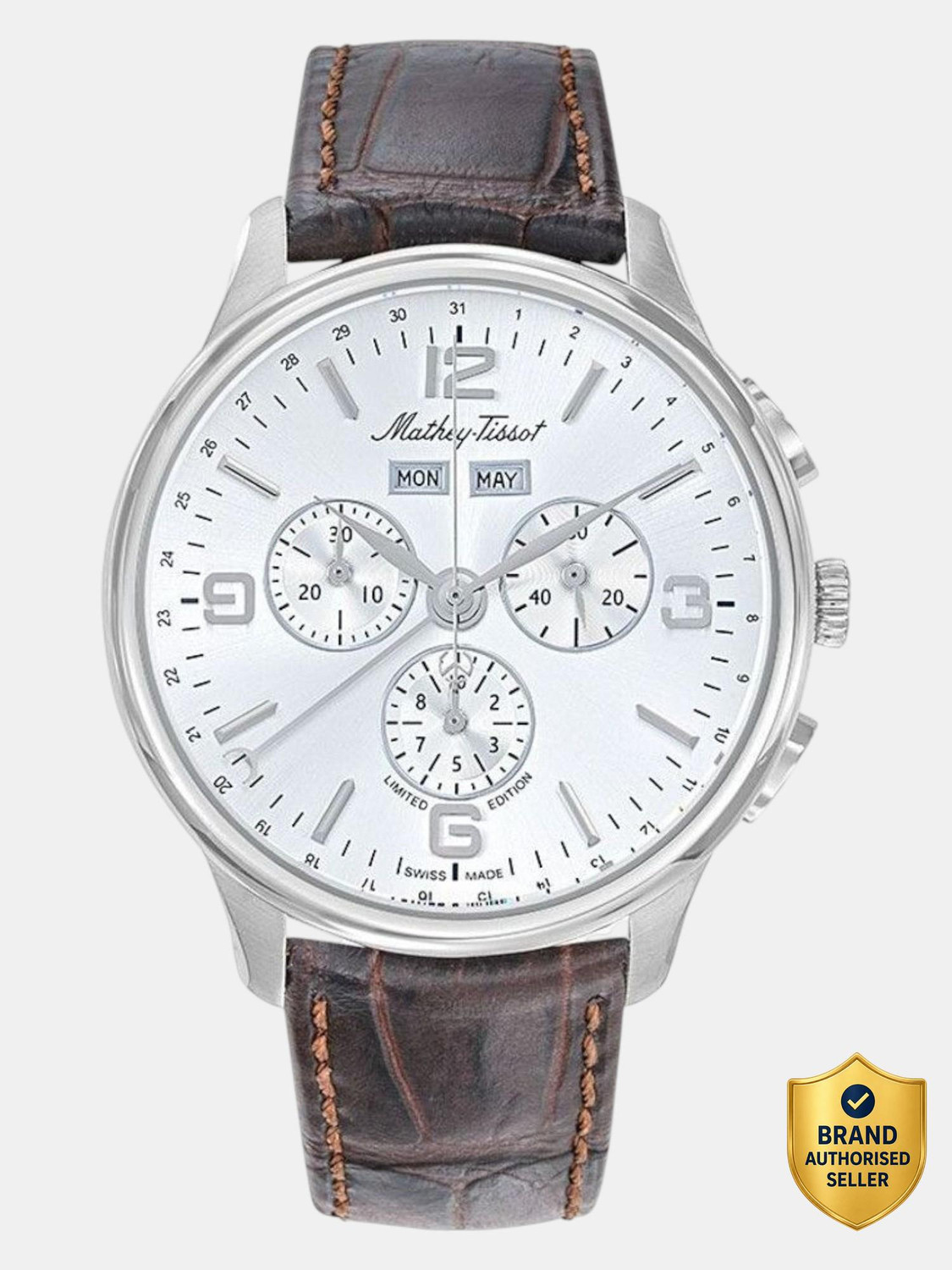 Image of Mathey-Tissot H1886CHSA Swiss Made Edmond 5040F Chronograph Silver-Tone Dial Analog Watch - For Men