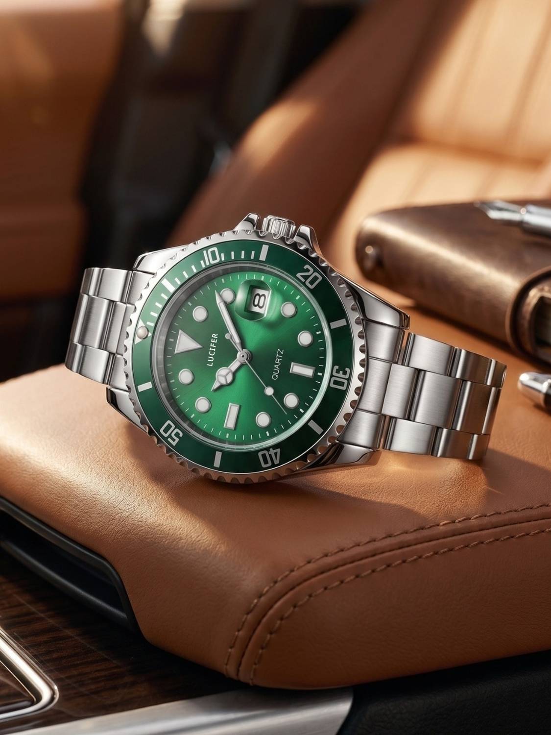 Lucifer Men's Analog Watch with Rotatable Bezel - Image 1