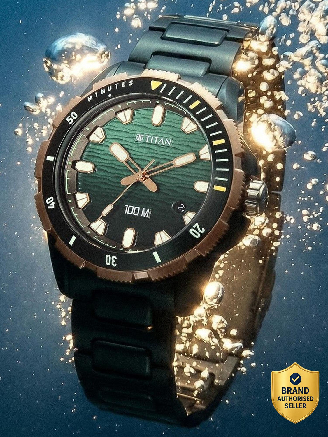 Image of Titan Titan Zero Hour Diver's 100m Titan Zero Hour Diver's 100m Blue Dial Black Stainless Steel Strap Analog Watch - For Men