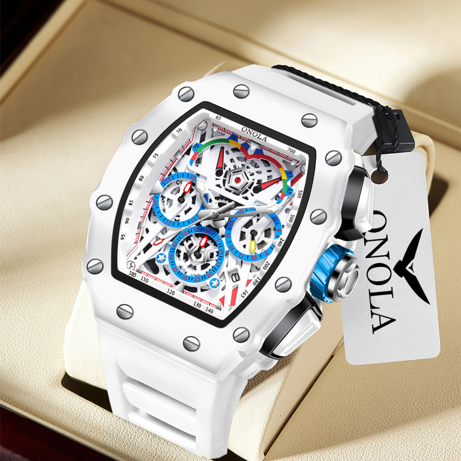 Image of ONOLA Mens Watches Chronograph Luxury White Silicone Strap Wrist Watch for Men Analog Watch - For Men