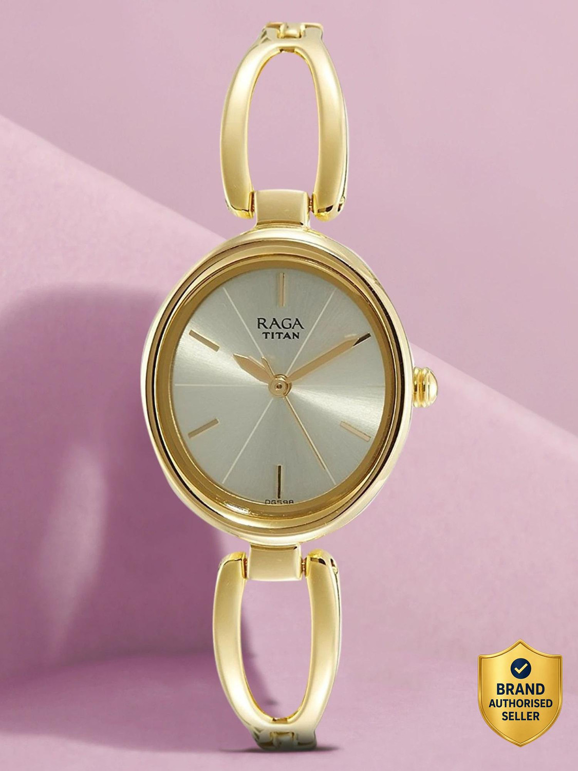 Image of Titan NP2579YM01 Titan Raga Viva Champagne Dial Gold Metal Strap Analog Watch - For Women