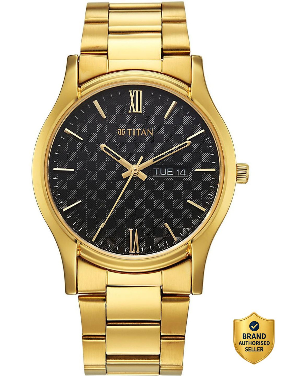 Image of Titan Karishma Gents Karishma Regal Day-Date Black Dial IPG Stainless SteelStarp Analog Watch - For Men