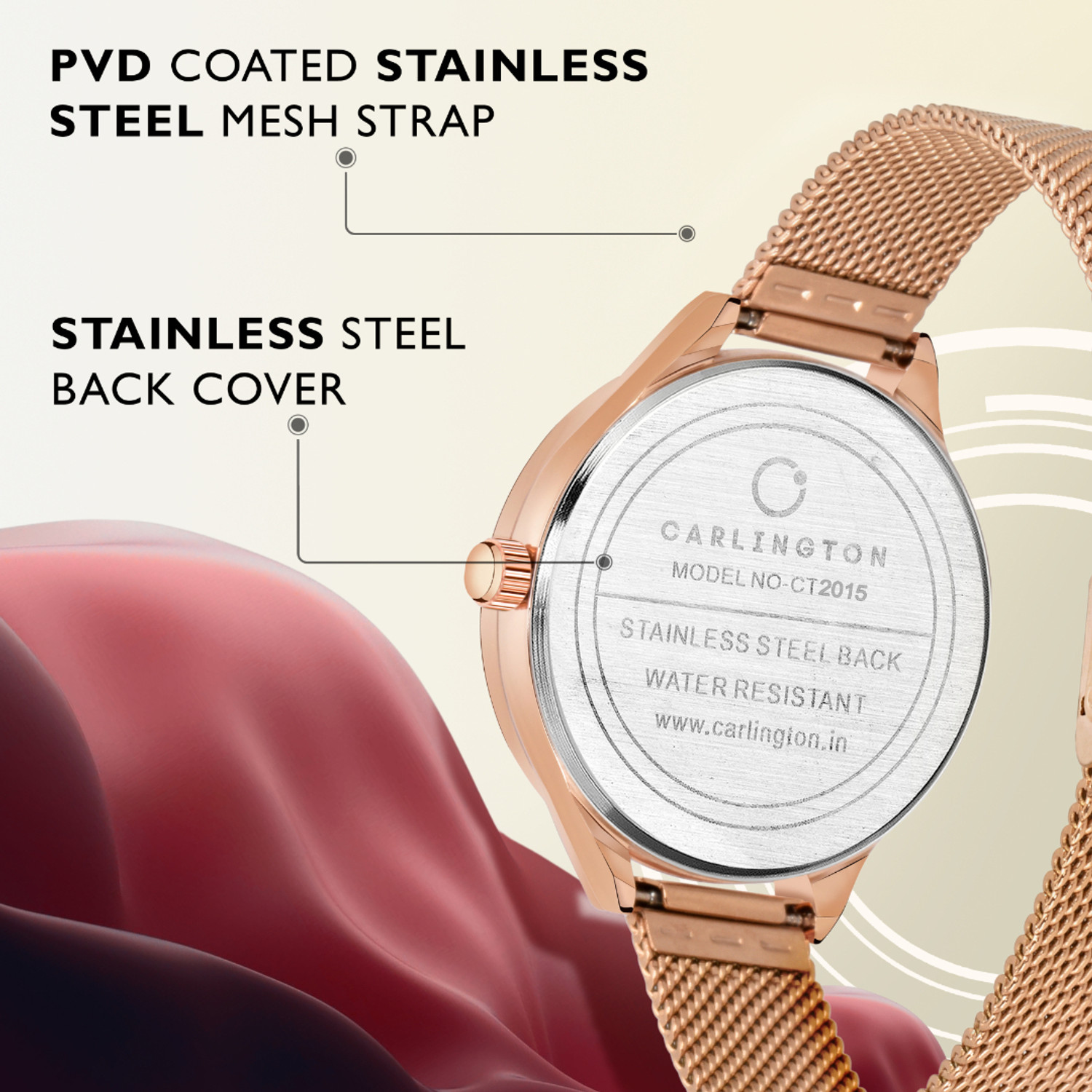 Image of Carlington CT2015 Carlington Elite Ladies With Self Adjustable Mesh Strap And Water Resistant Analog Watch - For Women