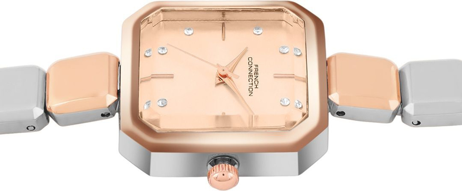 Image of French Connection Rhinestones Pink Sunray Dial | Women's Silver Analog Watch Analog Watch - For Women