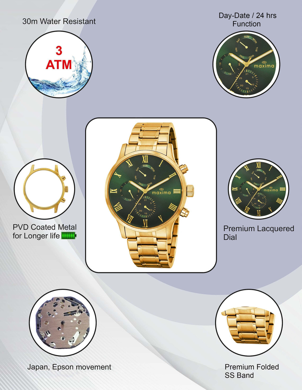 Image of MAXIMA 71793CMGY Apex Collection Analog Watch - For Men