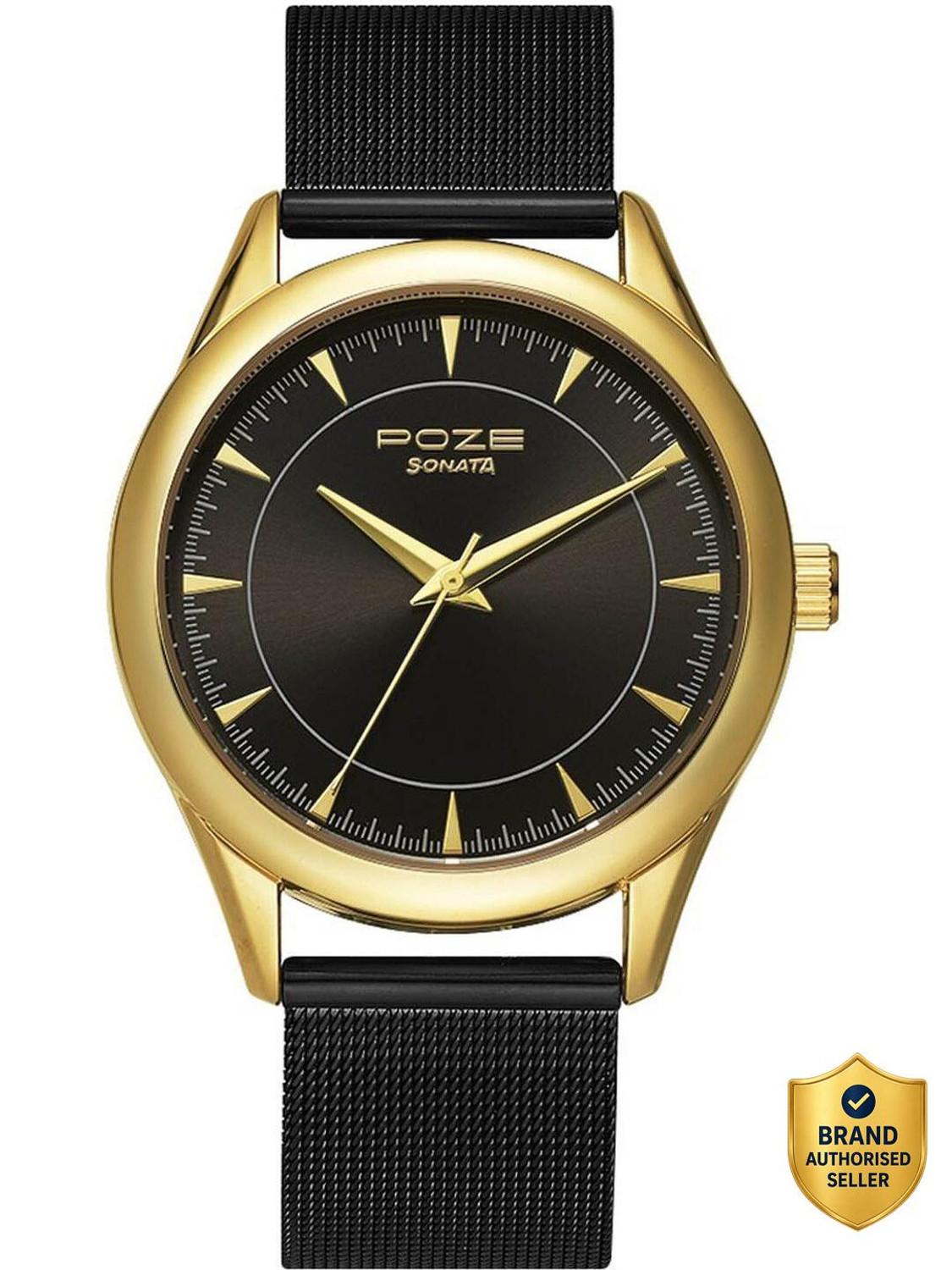 Image of SONATA Sonata Poze Quartz Analog Black Dial Stainless Steel Strap Watch for Men Analog Watch - For Men