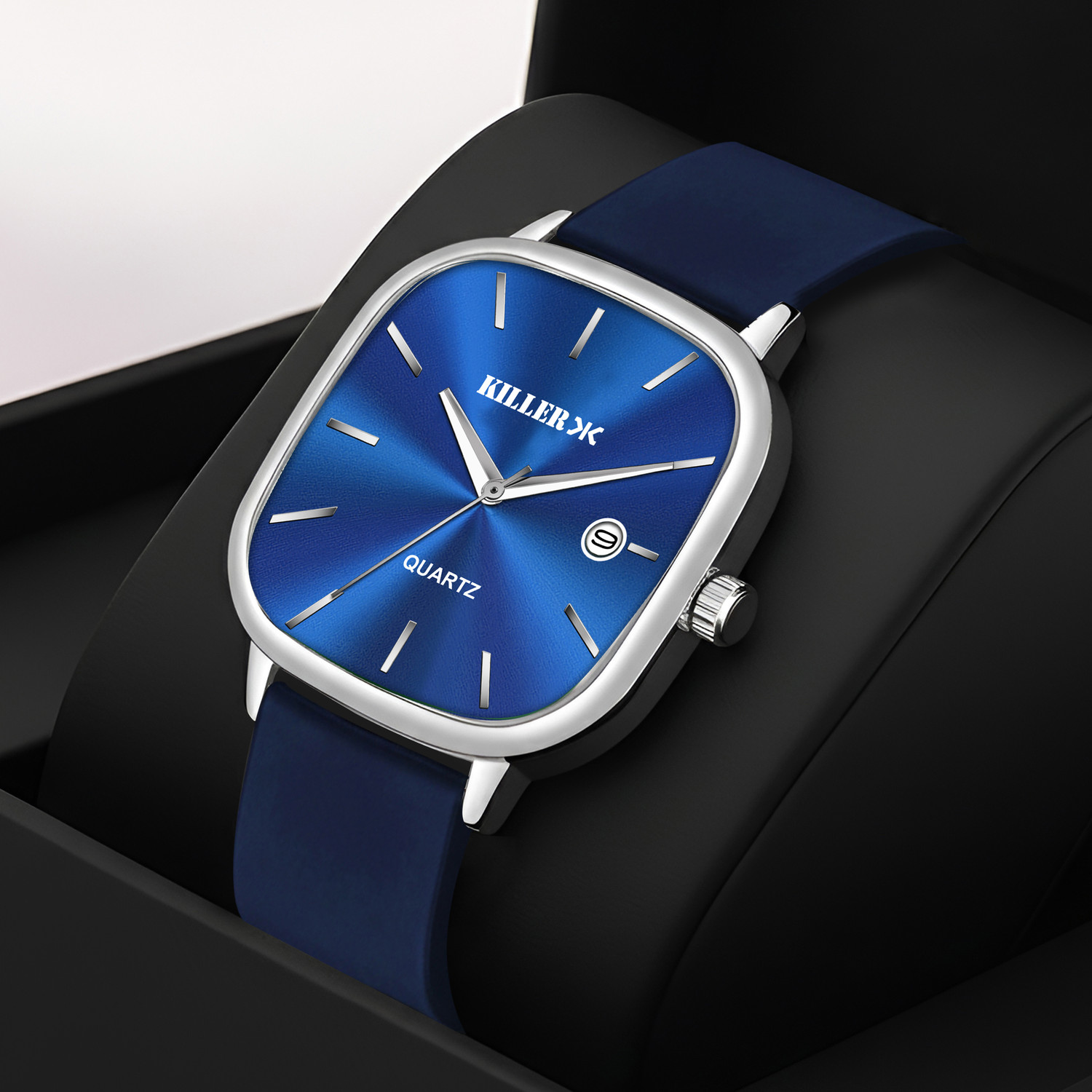 Image of KILLER Slim Square Series | Working Date | Smart Watch Strap | 3D Cut Glass | 1 Year Slim Square Series | Working Date | Smart Watch Strap | 3D Cut Glass | 1 Year Analog Watch - For Men