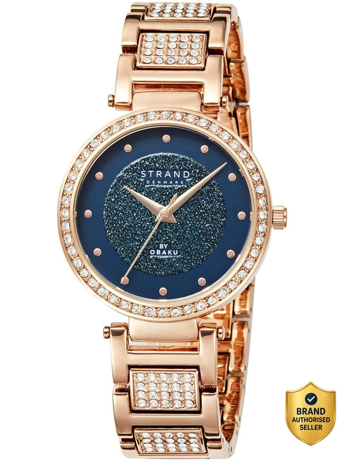 Image of Strand By Obaku S713LXVLSV-DB A Brooke Lapis Glitter Texture with Crystals Analog Watch - For Women
