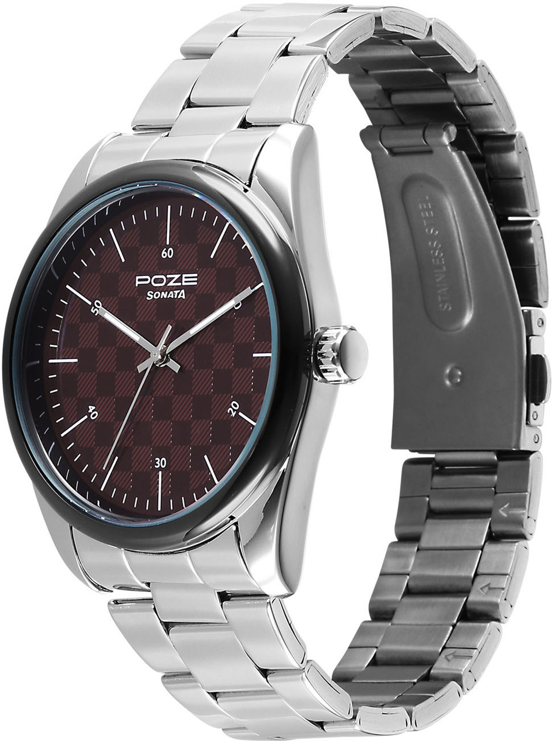 Image of SONATA Poze Drop 9.1 Poze 9 Quartz Red Dial Silver Strap Analog Watch - For Men