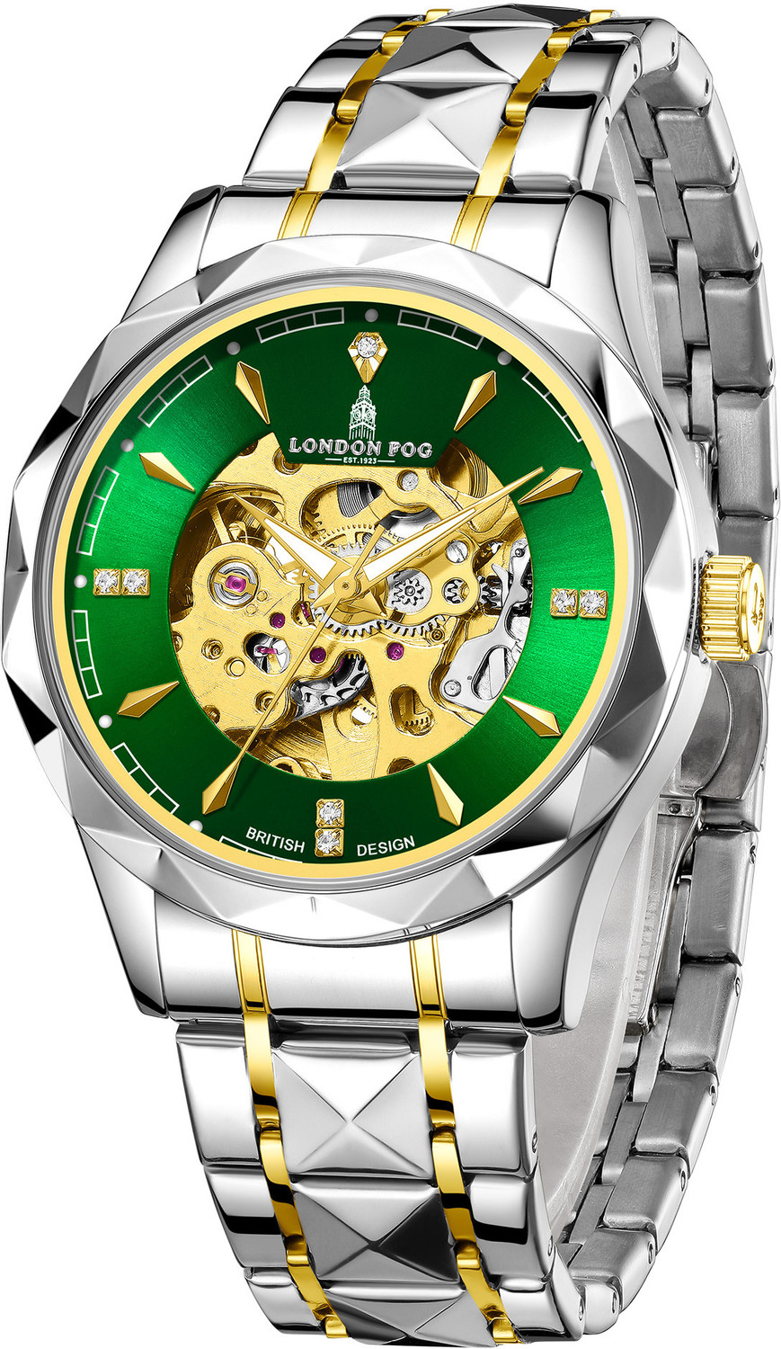 Image of London Fog Berkeley Collection Automatic Mechanical Skeleton Two-Tone Silver & Gold Strap Analog Watch - For Men LFM10025-33
