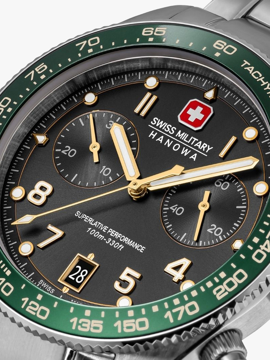 Image of Swiss Military Hanowa SPITFIRE Spitfire Dated Black Dial | Swiss Made | Silver Chronograph Watch for Men Analog Watch - For Men
