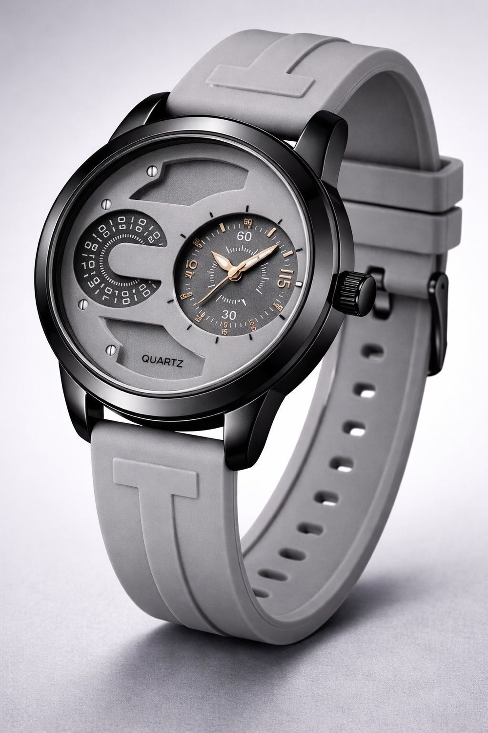 Image of MAAN INTERNATIONAL DD-2401 Prime Collection Dual Dial Quartz Black Silicone Strap Analog Watch - For Men