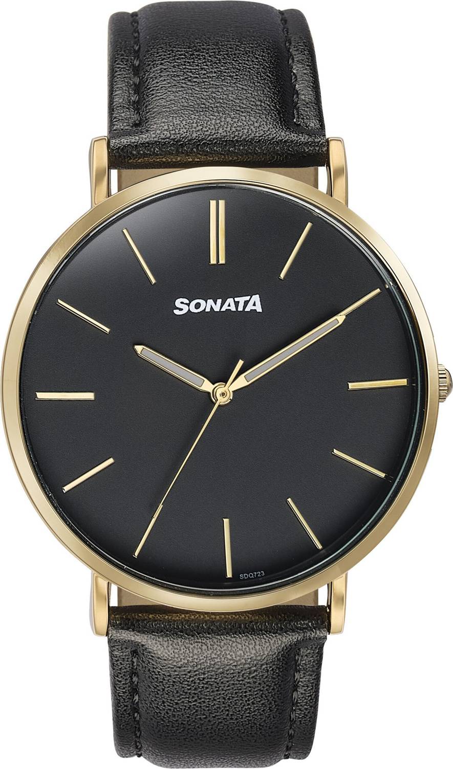 SONATA Black Dial Black Leather Strap Analog Watch - Image 2