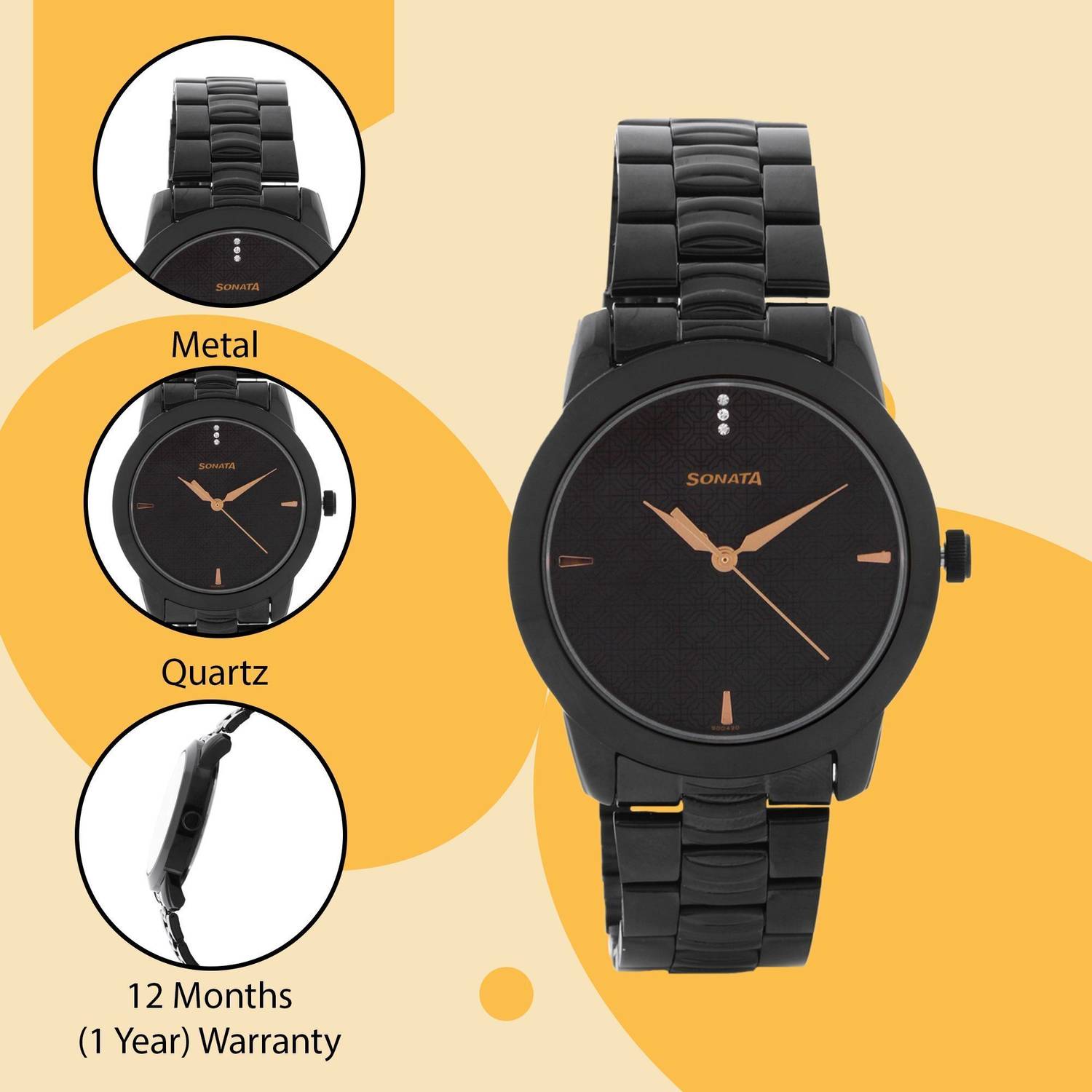 Sonata NP7924NM01 Black Dial Metal Strap Analog Watch - Image 3