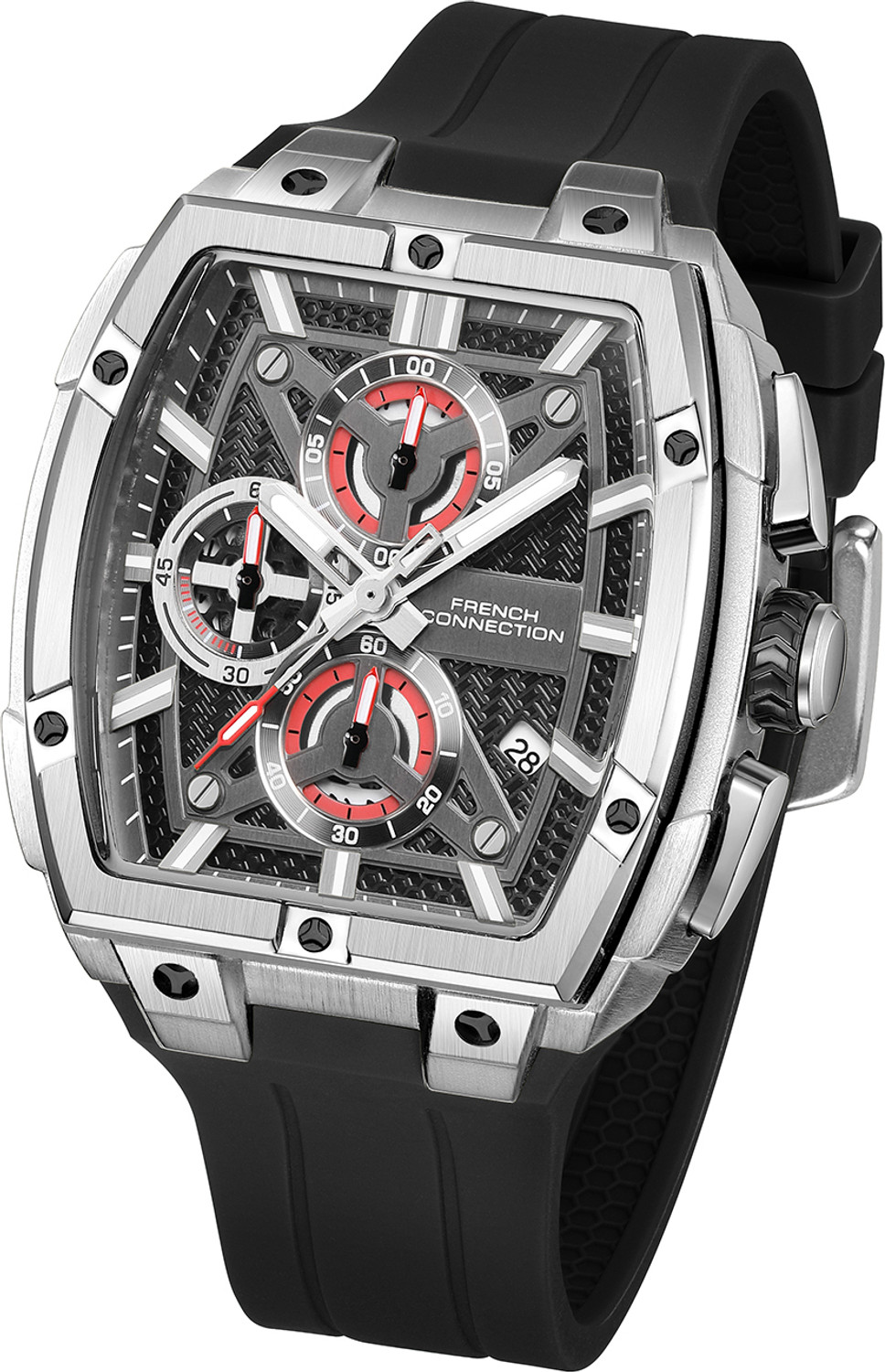 Image of French Connection FCM08SB French Connection | Chronograph | Black Dial | Silicone Strap | FCM08SB Analog Watch - For Men