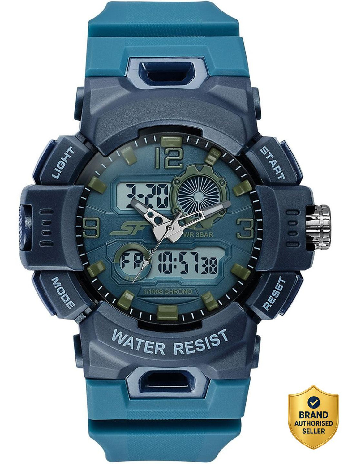 Image of SONATA SF Ignite SF Ignite Date & Day and Alarm Blue Dial Dark Blue Polyether Strap Analog-Digital Watch - For Men