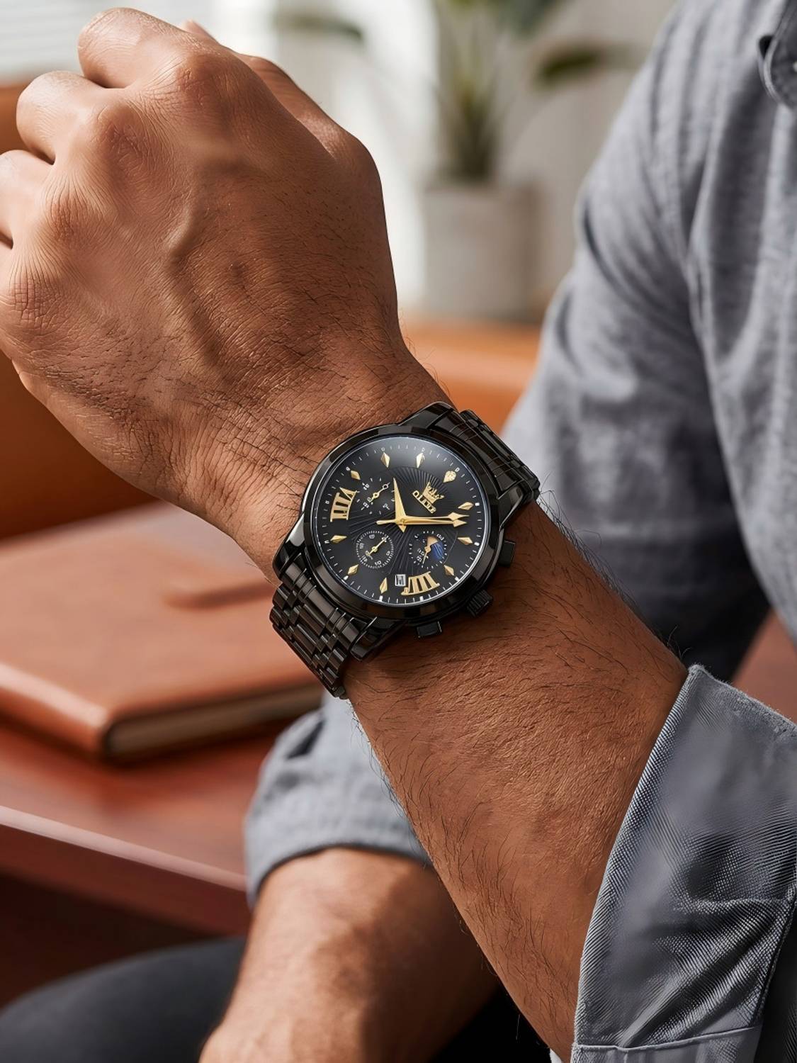 OLEVS 2892 Mens Chronograph Black Watch - Image 3