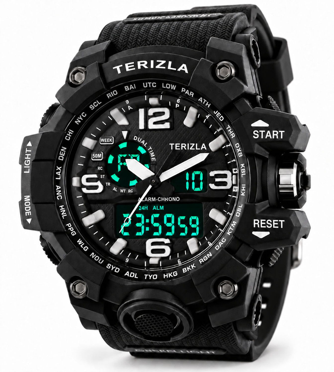 Image of TERIZLA Sport Analog Digital Dual Time Multifunction Mud Resistance Watch Analog-Digital Watch - For Men Rugged Military Wristwatch with Chronograph, Alarm, and Luminous Display