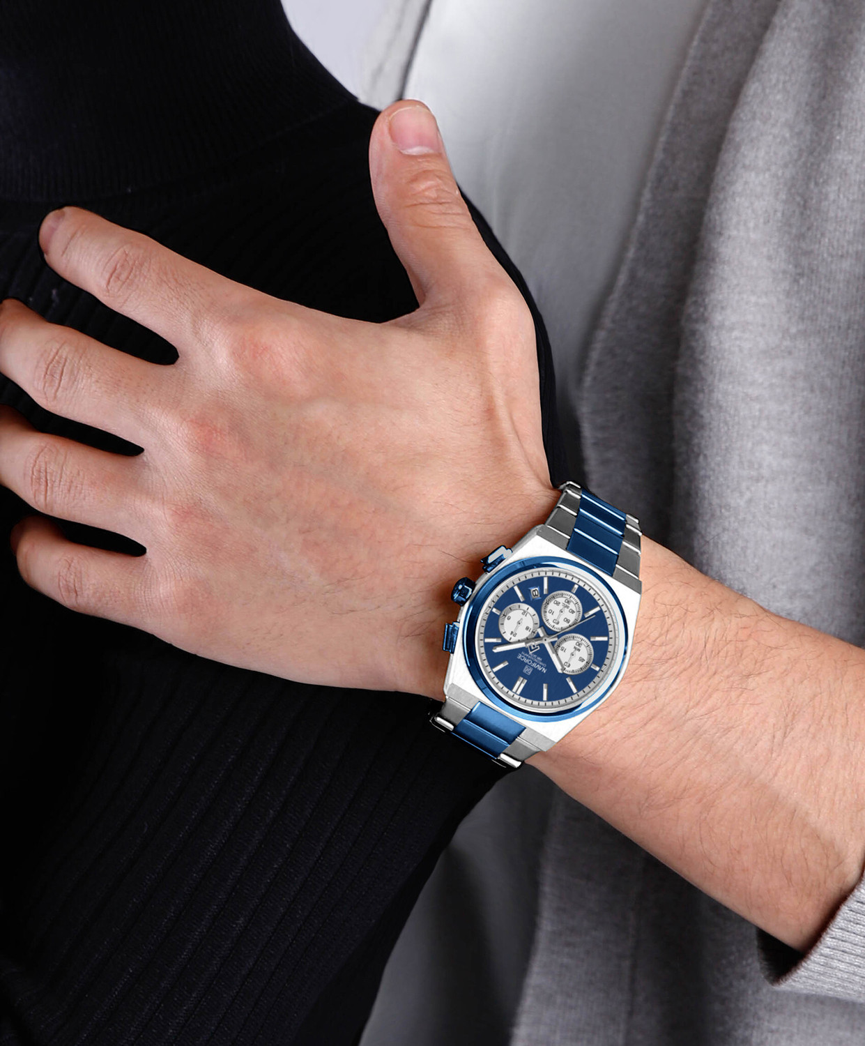 Image of NAVIFORC NF8048GSBEBE Blue and silver steel strap with working chronograph Analog Watch - For Men