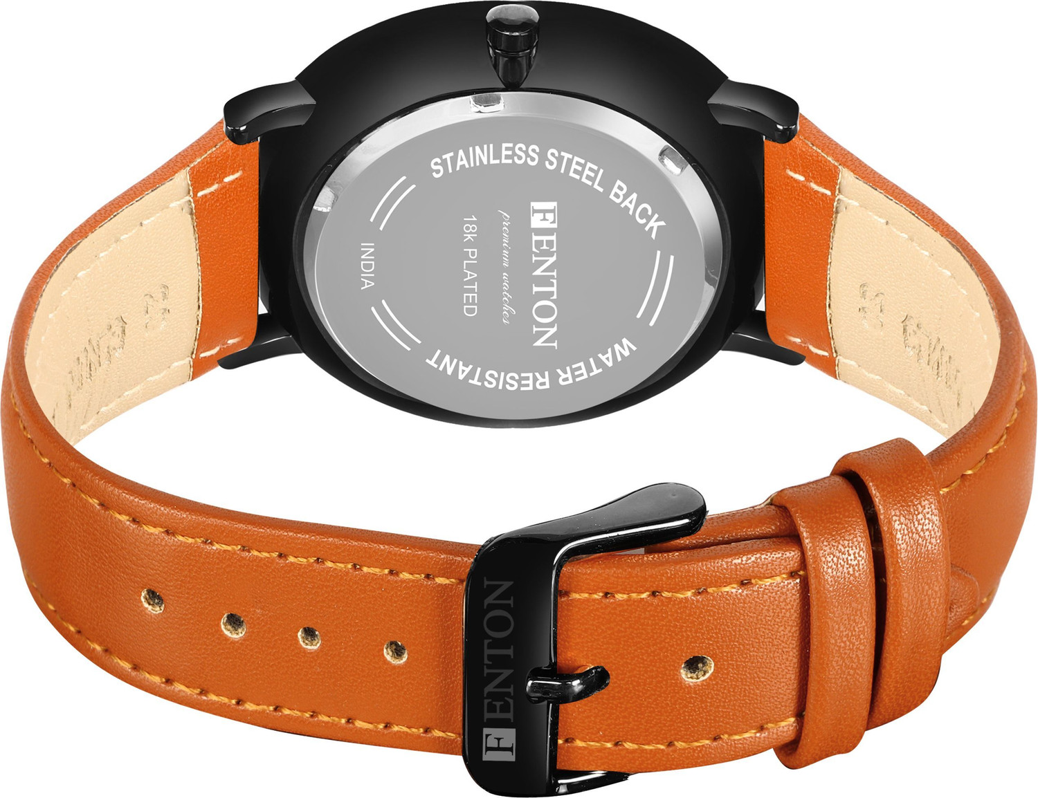 Image of FANTON WATCHES CFN-90122 Fenton Yellow Asint Analogue Watch with Brown Leather Strap, 40mm Case Analog Watch - For Men