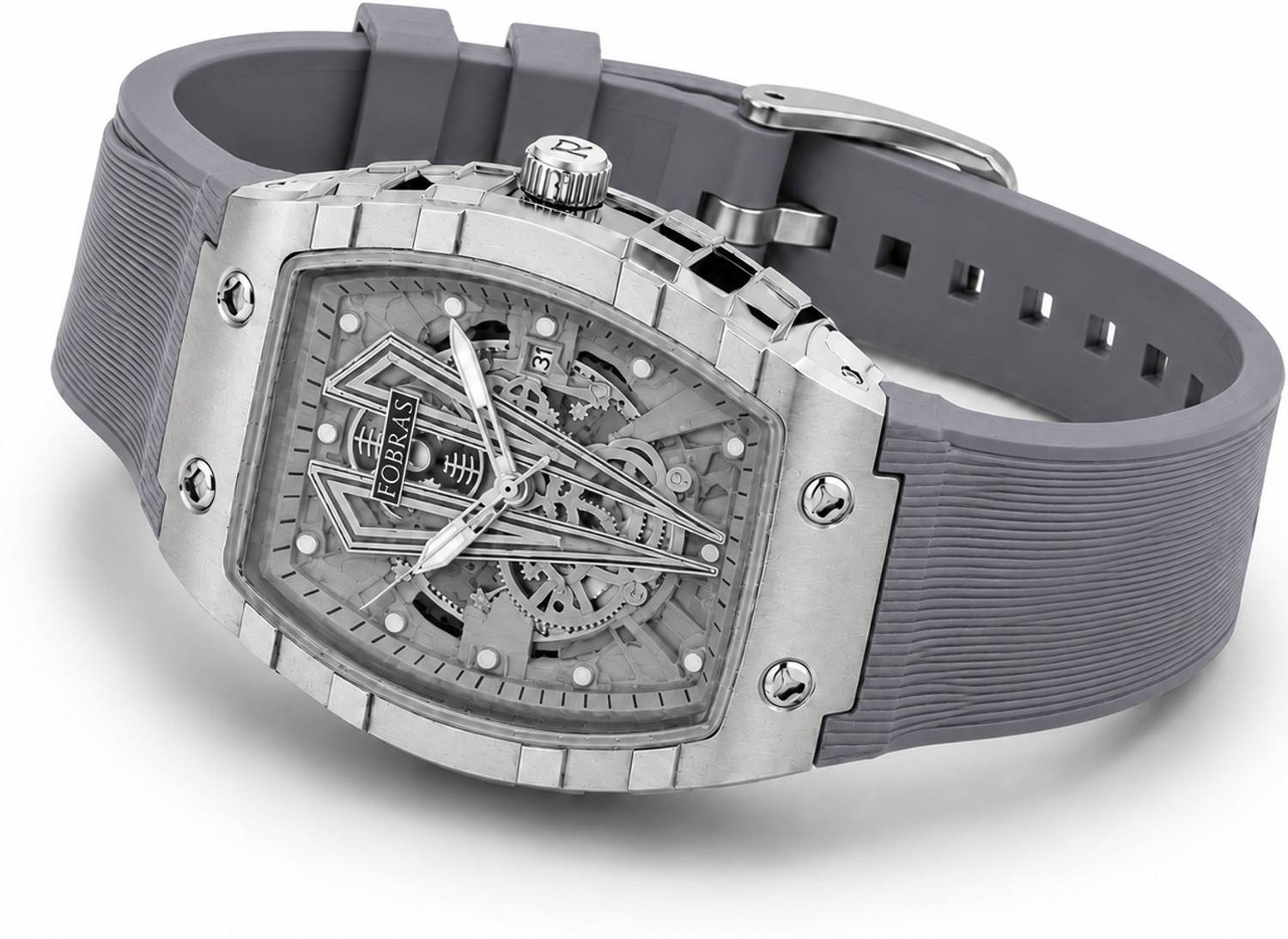 K&K Premium Skeleton Analog Watch for Men Grey - Image 4