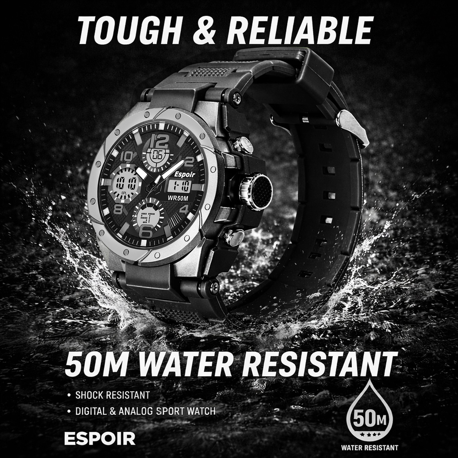 Image of Espoir 9025 Elegant Sports Analog Digital Elegant Sports Analog Digital Water Resistant Analog-Digital Watch - For Men