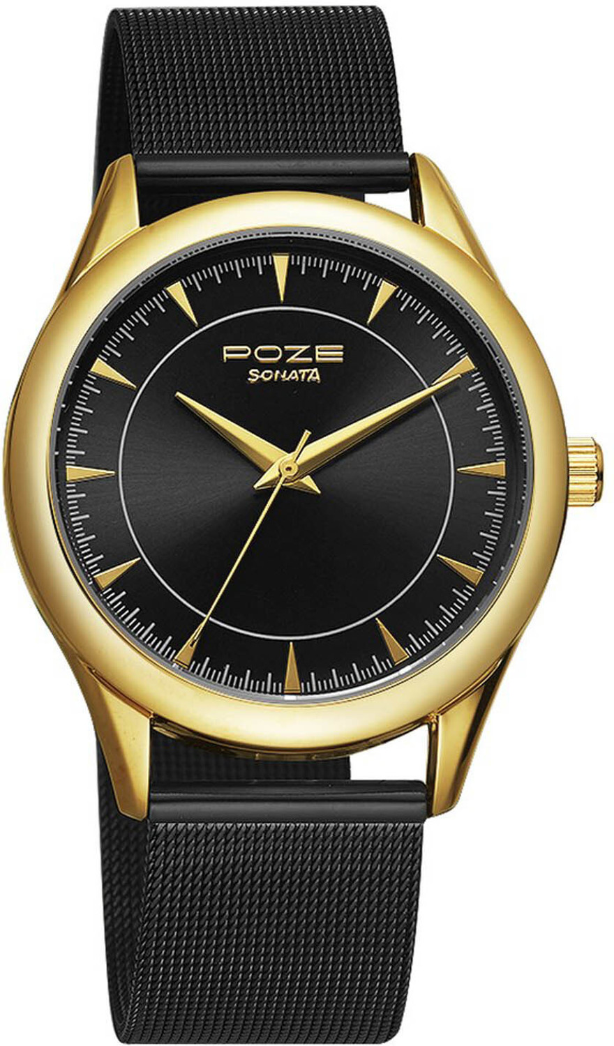Image of SONATA Sonata Poze Quartz Analog Black Dial Stainless Steel Strap Watch for Men Analog Watch - For Men