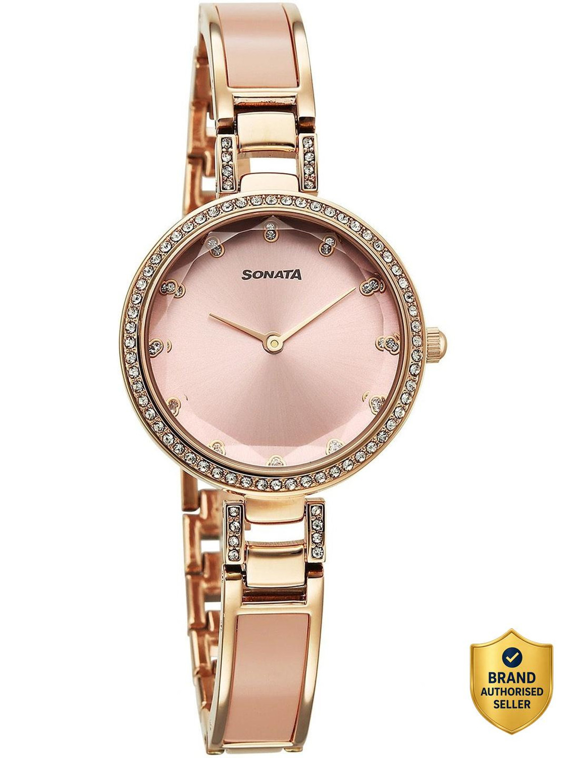 Image of SONATA Aura 2 Sonata Aura 2.0 Quartz Pink Dial Rose Gold Stainless Steel Strap Analog Watch - For Women