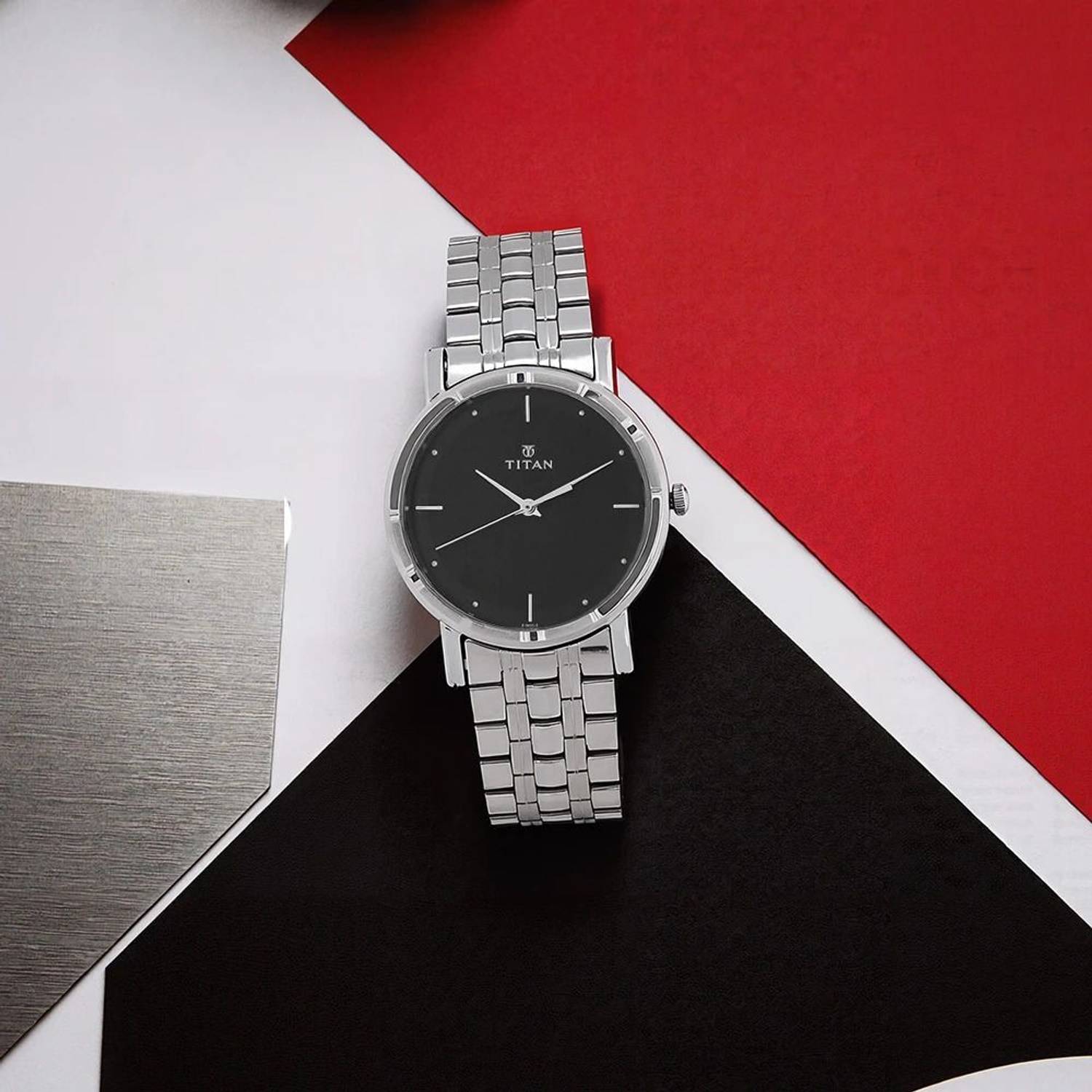 Titan Karishma Workwear Black Dial Silver Steel Strap Analog Watch - Image 2