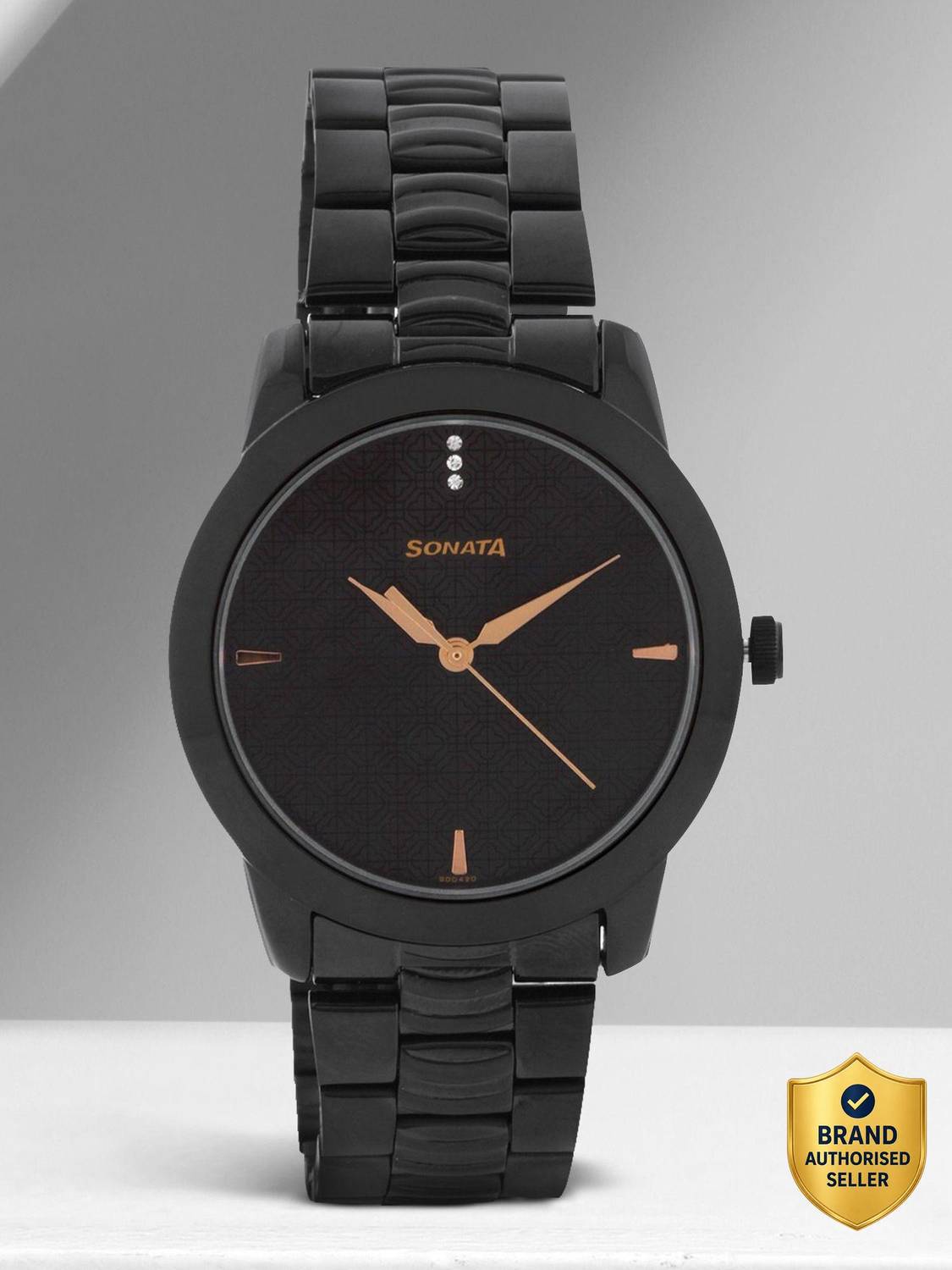 Sonata NP7924NM01 Black Dial Metal Strap Analog Watch - Image 1