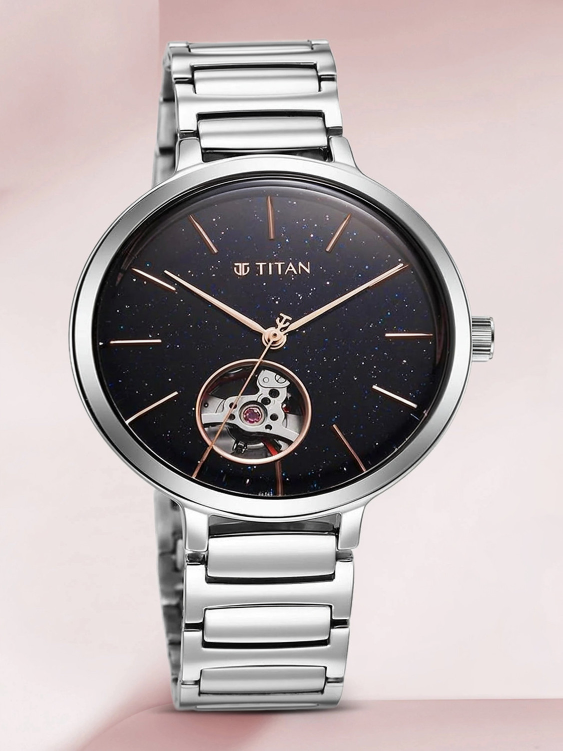 Image of Titan 2675Sm01-Dl953-Aventurine Automatic Titan Aventurine Automatic Blue Dial Silver Stainless Steel Strap Analog Watch - For Women