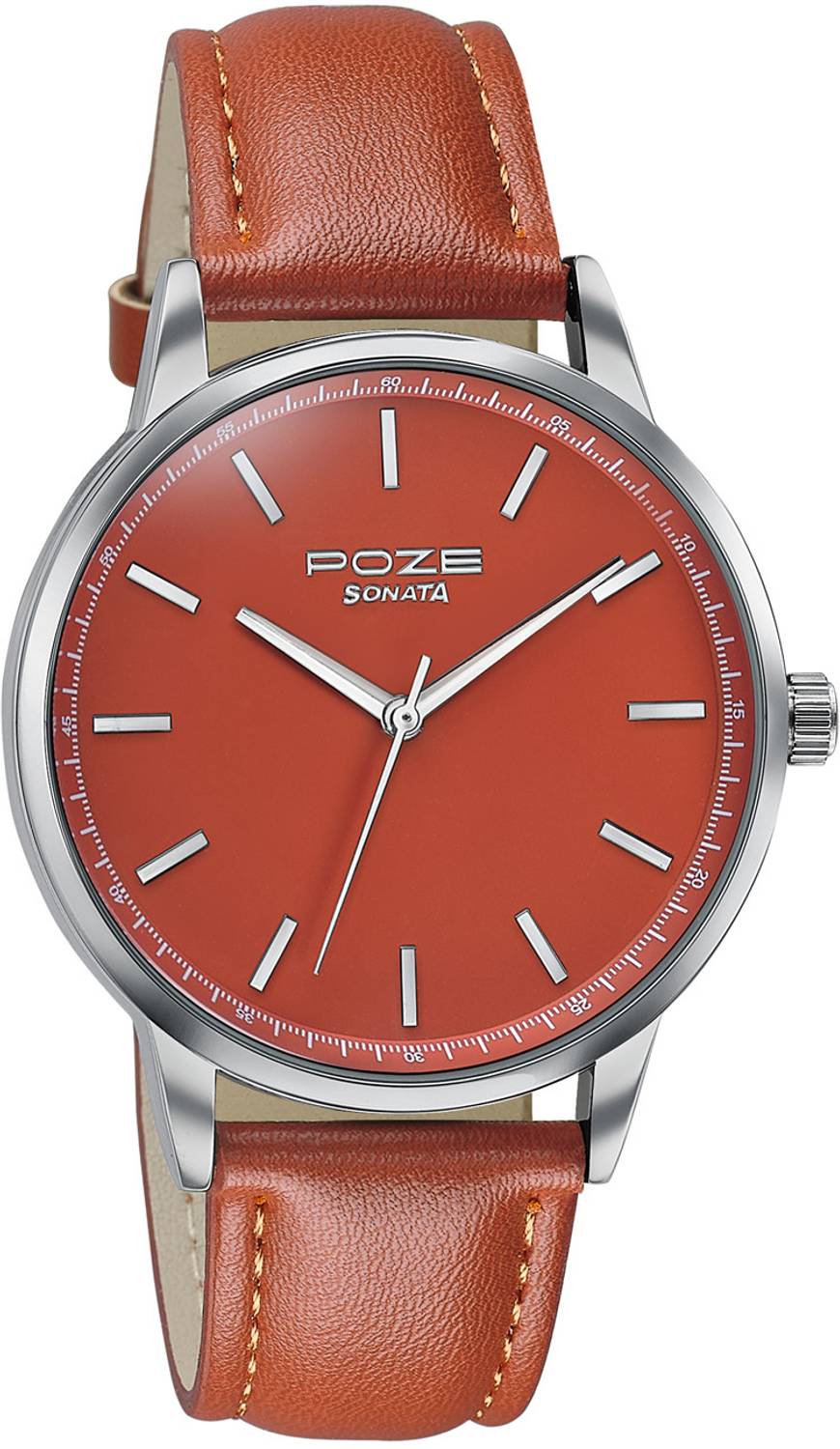 SONATA Poze 7 Sonata Poze 7 Orange Dial Orange Leather Strap