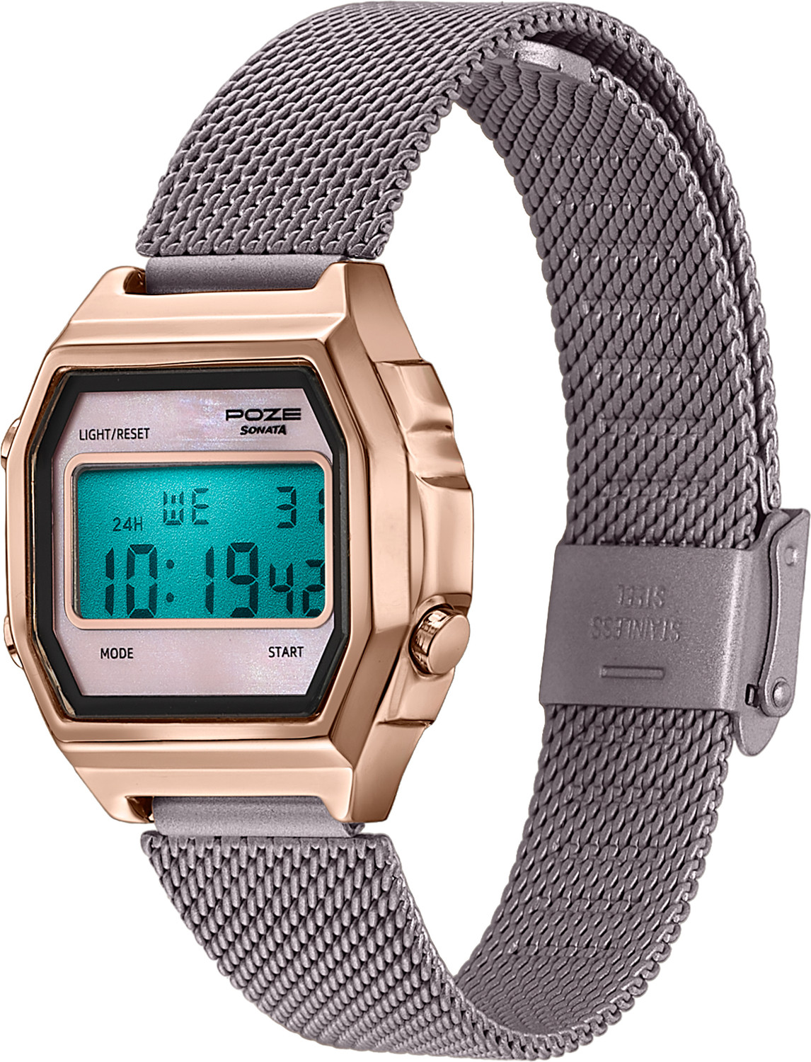 Image of SONATA Poze 8 Sonata Poze 8 Quartz Pink Dial Pink Mesh Strap Digital Watch - For Women