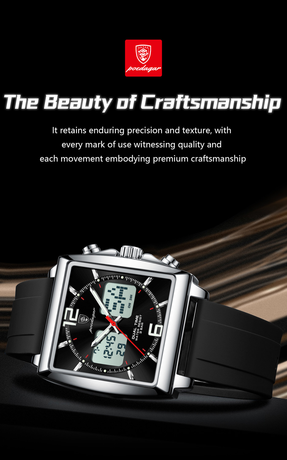 Image of POEDAGAR Analog-Digital Watch - For Men Black Colour Quartz Watch For Men - E109G-C