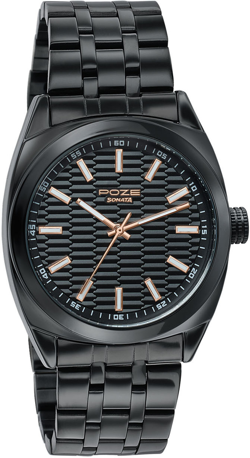 Image of SONATA Poze Drop 9.2 Poze 9 Quartz Black Dial IP Black Sheet Metal Strap Analog Watch - For Men