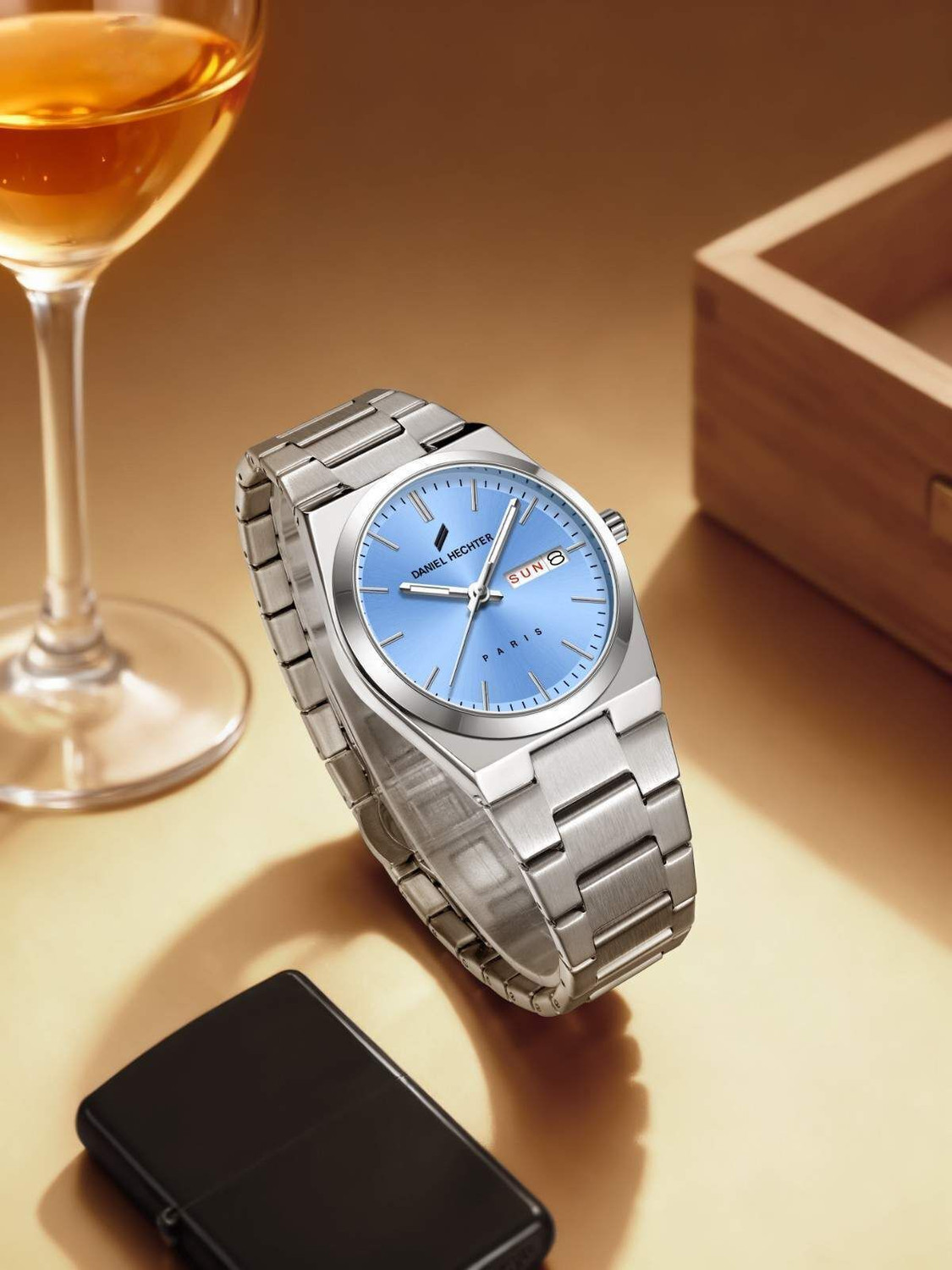 Image of DANIEL HECHTER Paris Hoche Collection Formal Round dial,Silver Stainles Strap,Day Date Display Analog Watch - For Men DHM1024-22