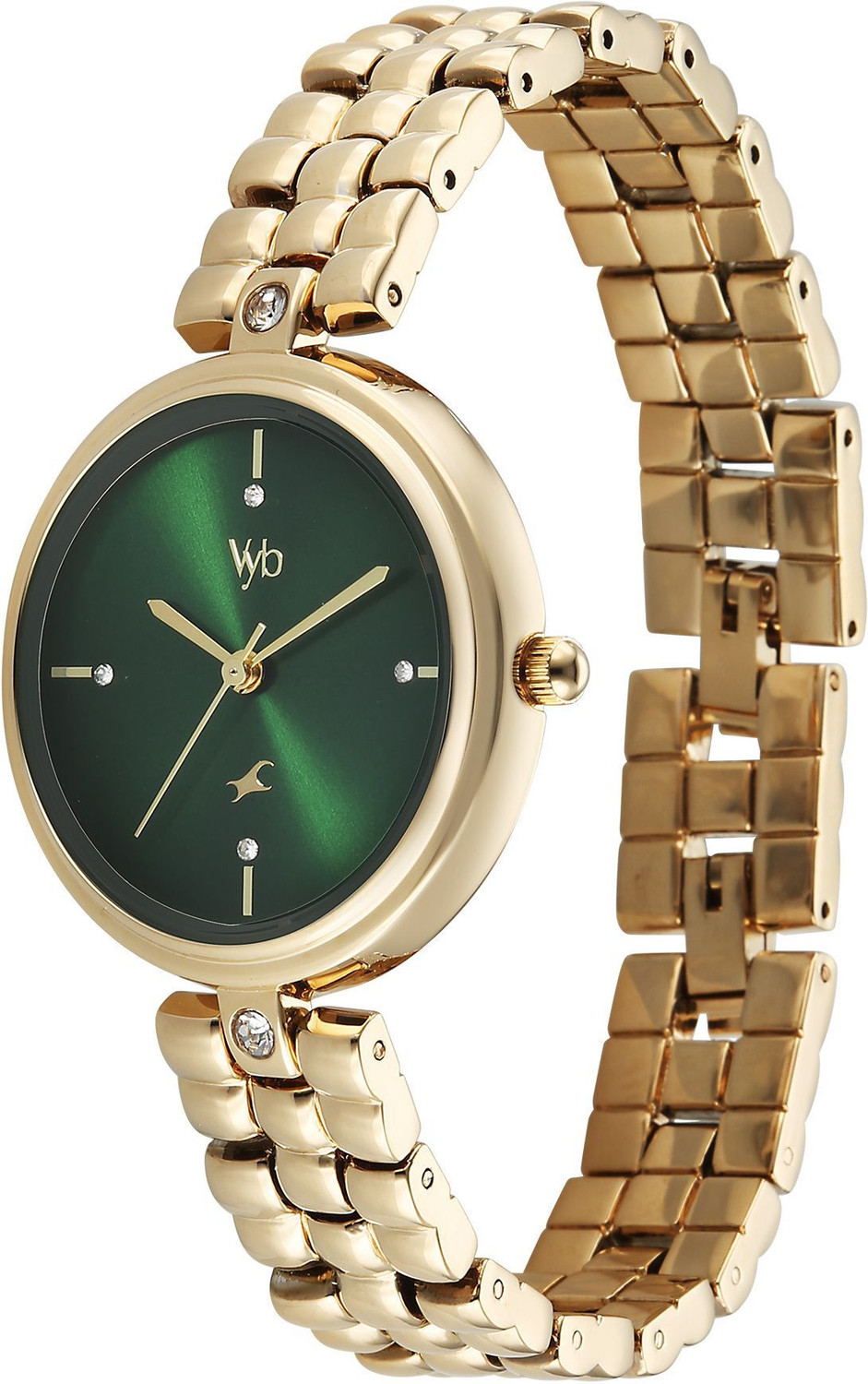 Image of Fastrack Vyb Iconique Fastrack Vyb Iconiqu� Quartz Green Dial Gold Strap Analog Watch - For Women