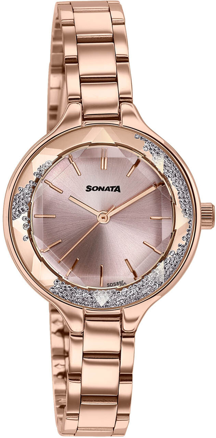 Image of SONATA Festive 2.0 Ph II Sonata Festive 2.0 Quartz Pink Dial Rose gold Sheet metal Strap Analog Watch - For Women
