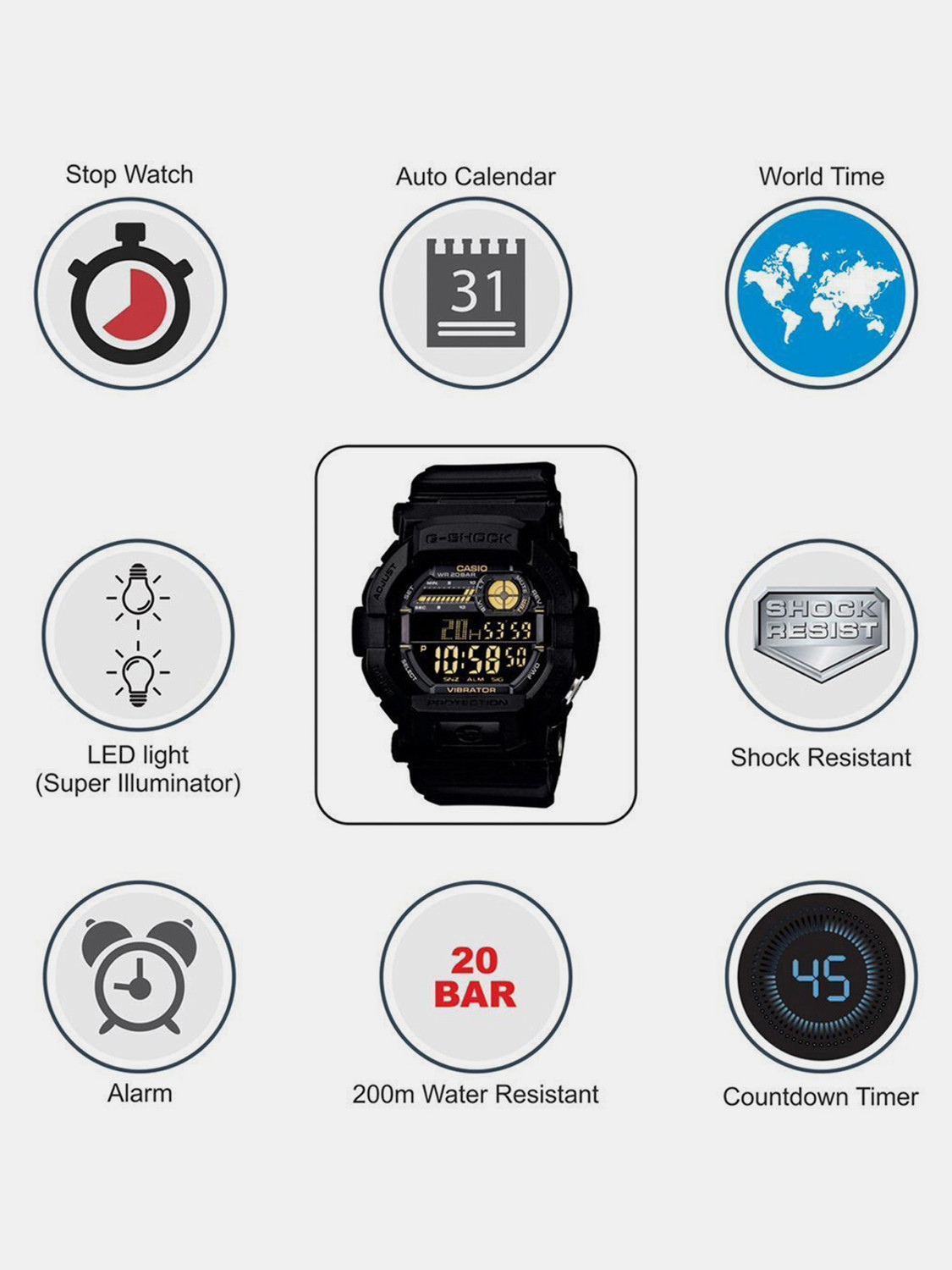 Image of CASIO GD-350-1BDR G-SHOCK GD-350-1BDR Dial Black Resin Strap Digital Watch - For Men